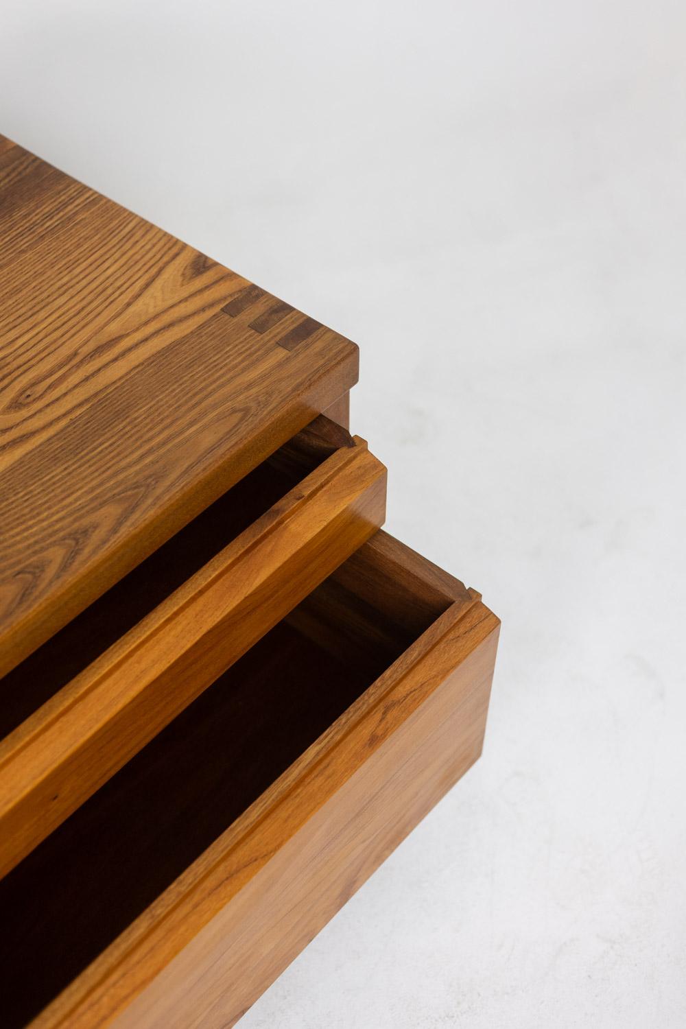 Pierre Chapo. Low chest of drawers in blond elm. Circa 1970. For Sale 2