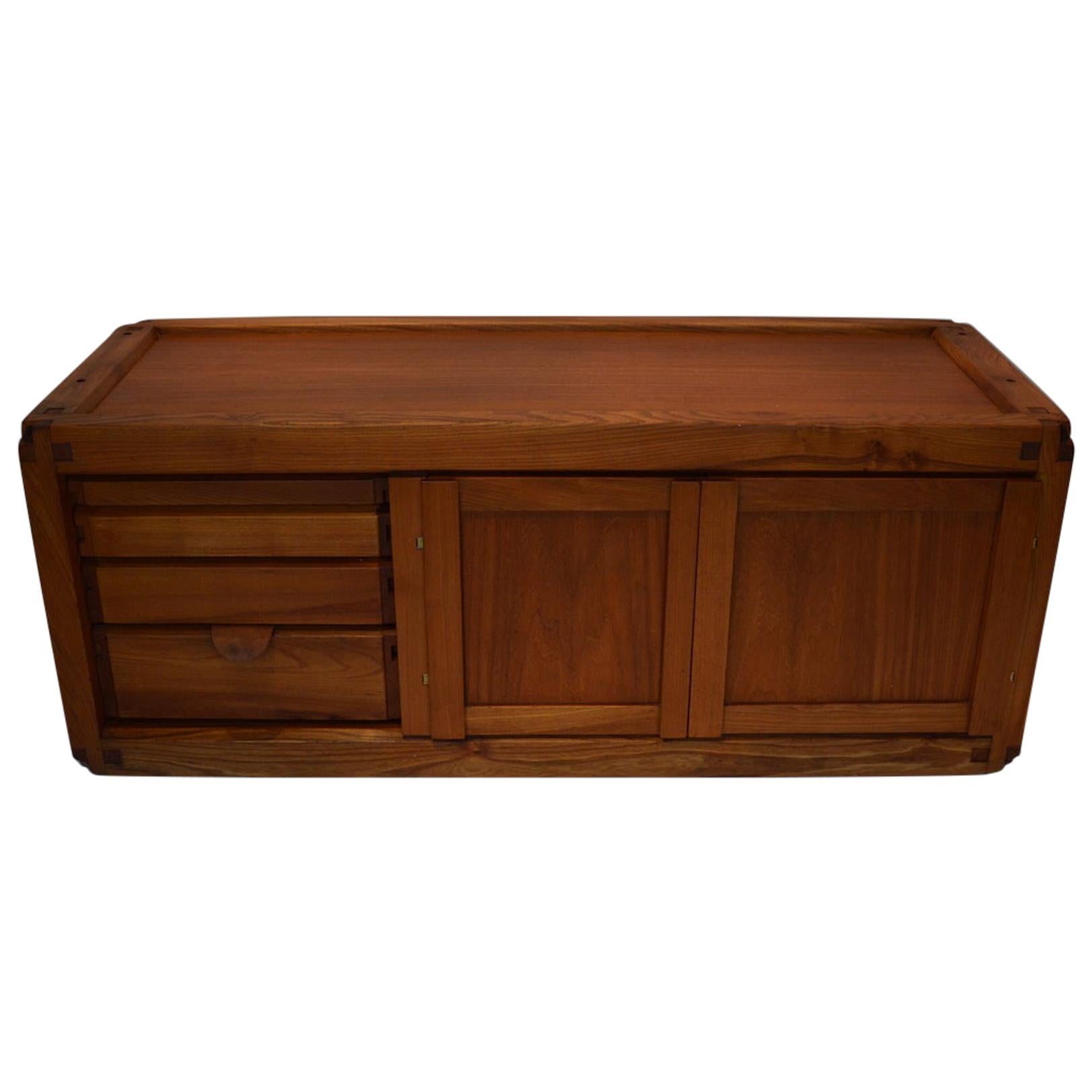 Pierre Chapo Low Sideboard Model BEB in Massive Elm, circa 1970 For Sale