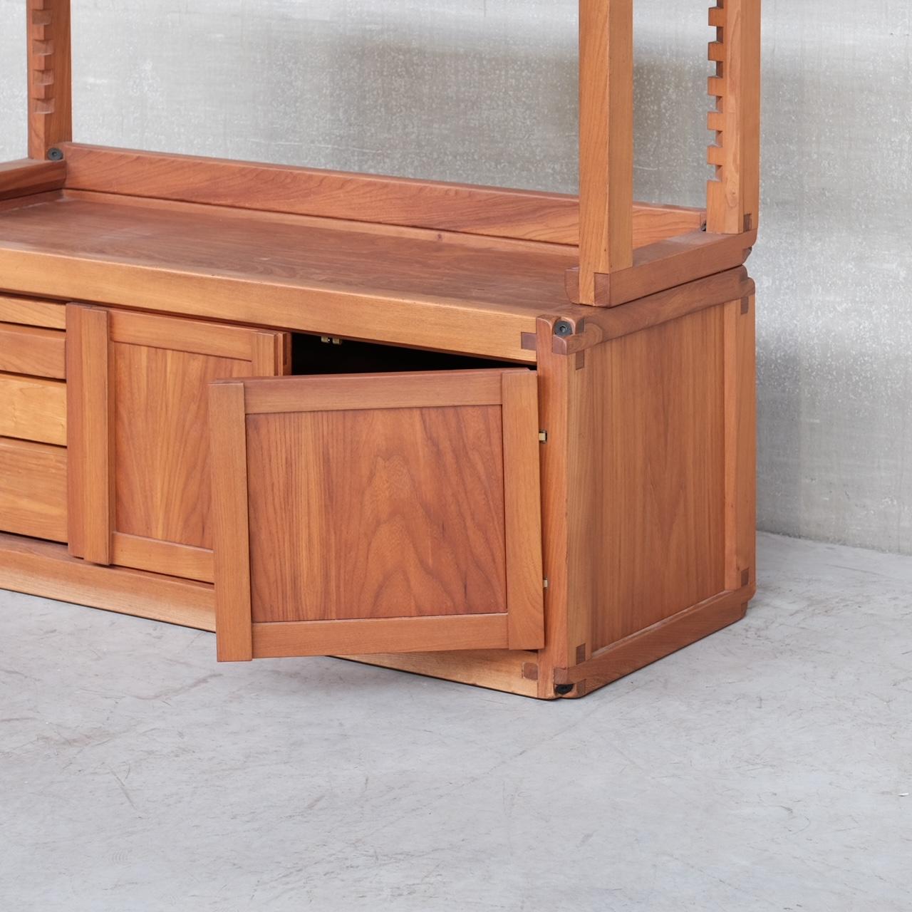Pierre Chapo Mid-Century Elm Shelving Cabinet B10 For Sale 6