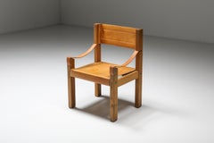 Pierre Chapo Fauteuil en cuir cognac moderne du milieu du siècle French Design