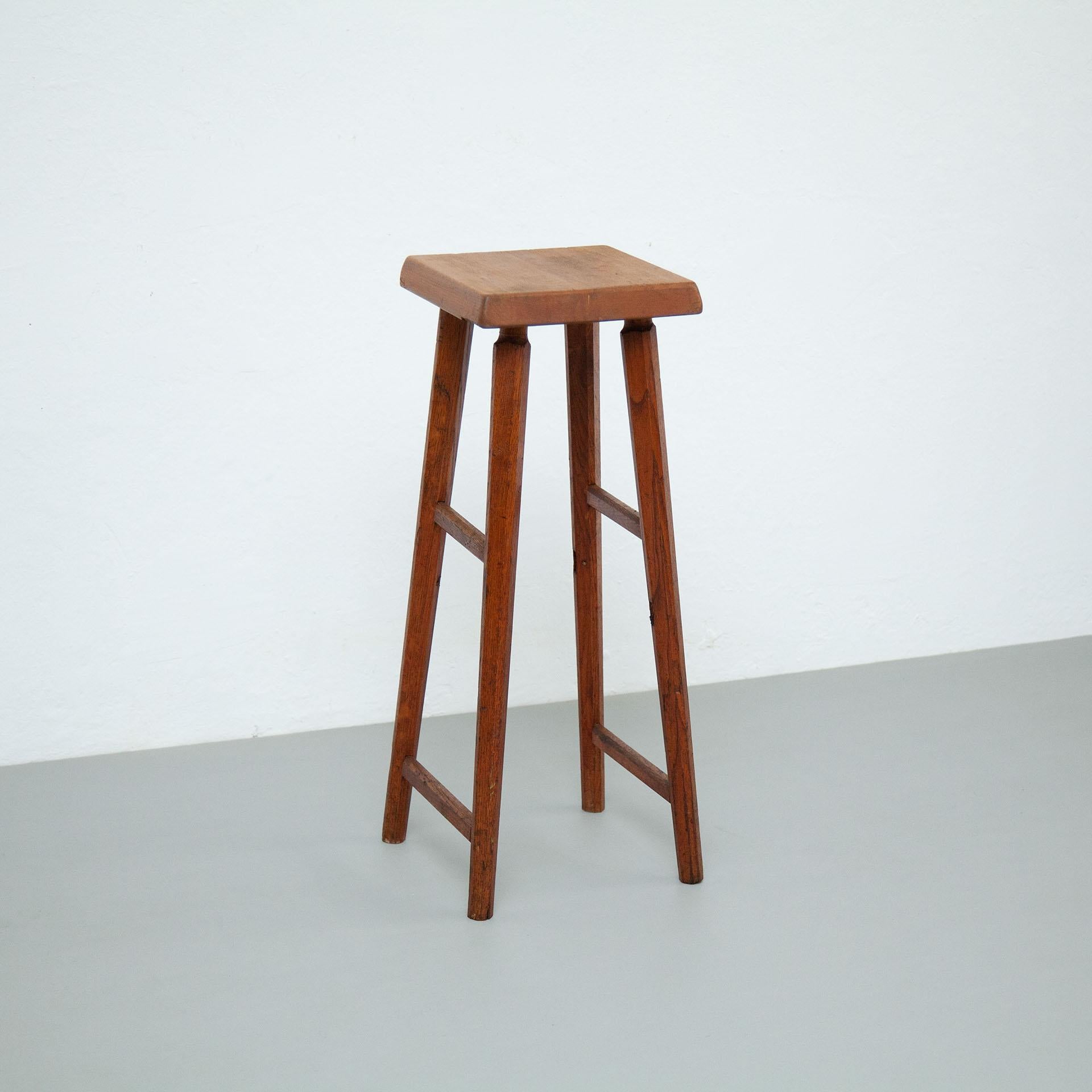 Pierre Chapo Mid-Century Modern French Wood Stool, circa 1960 In Good Condition In Barcelona, Barcelona