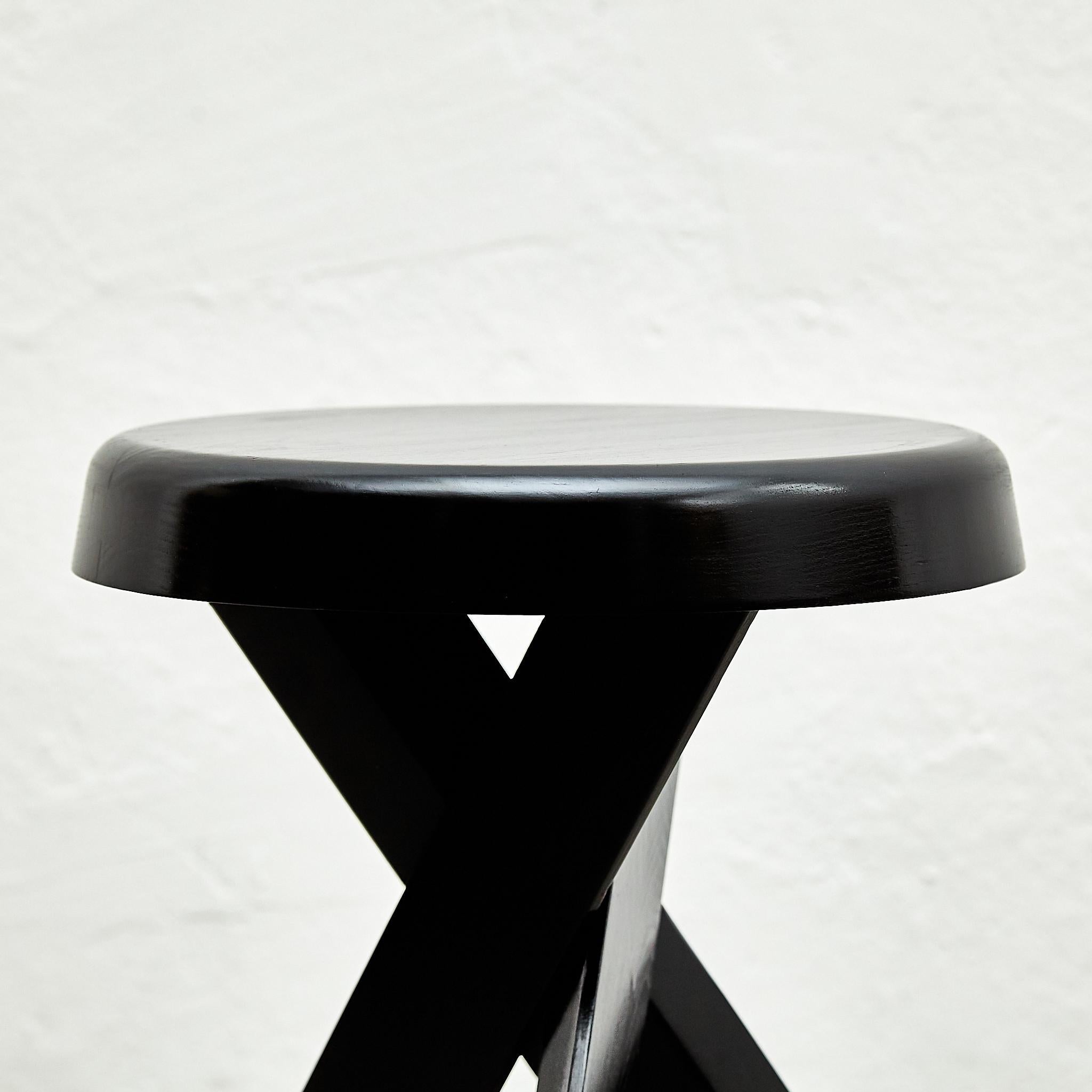 Pierre Chapo Mid Century Modern Special Black Edition S31A Wood Stool For Sale 5