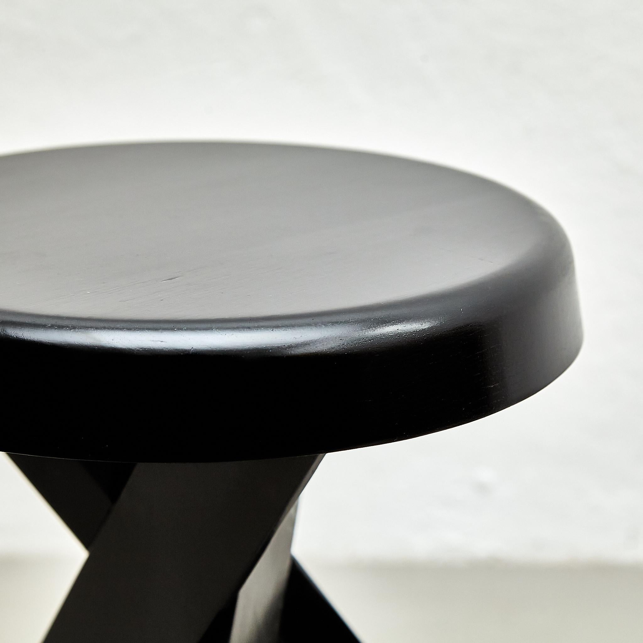 Pierre Chapo Mid Century Modern Special Black Edition S31A Wood Stool For Sale 7