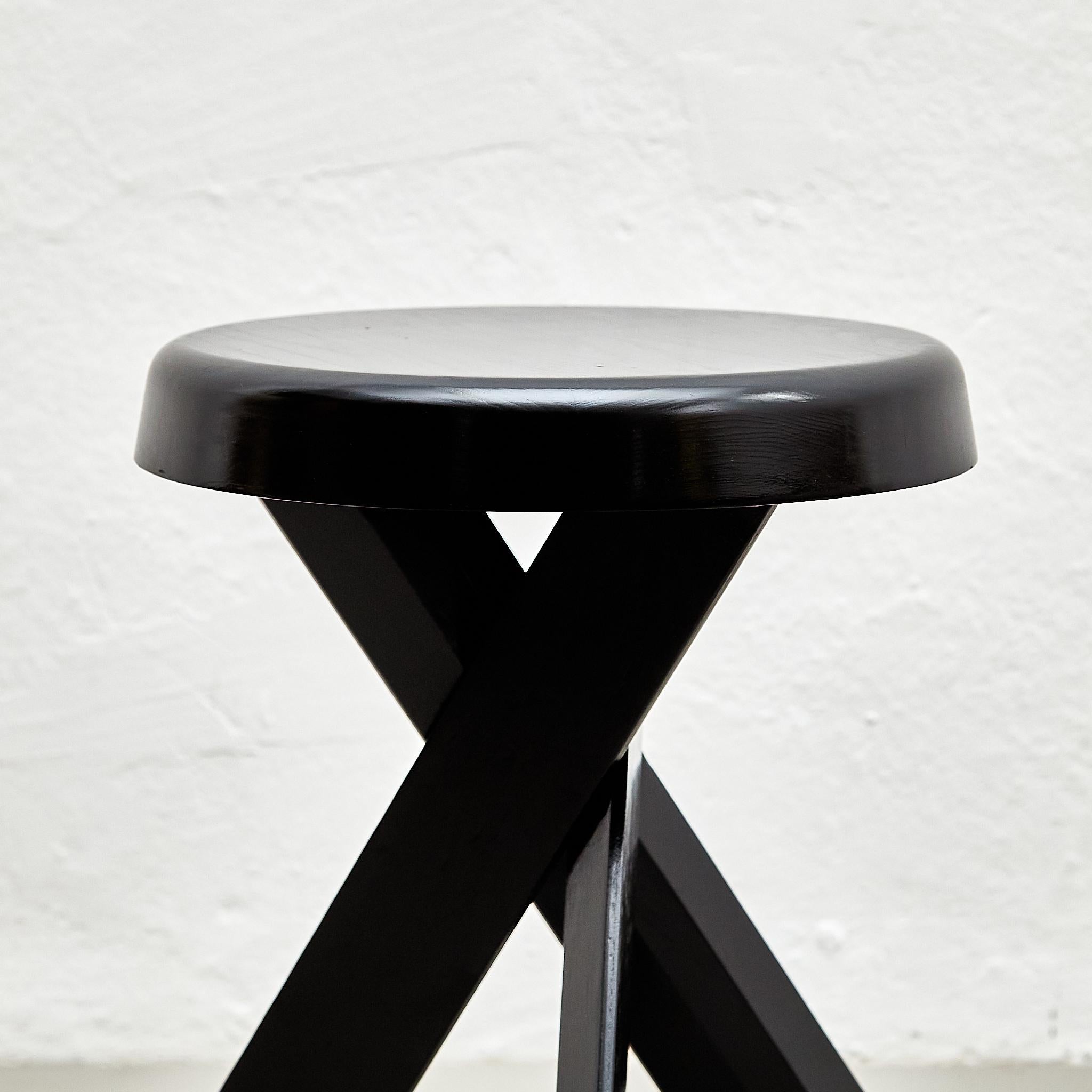 Pierre Chapo Mid Century Modern Special Black Edition S31A Wood Stool For Sale 1