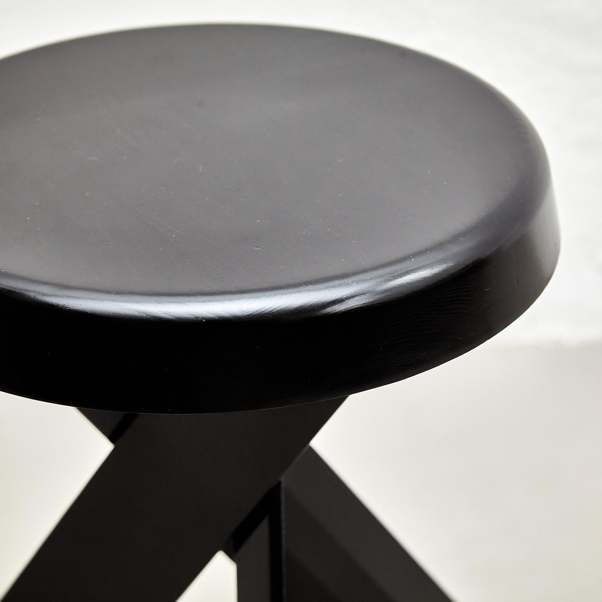 Pierre Chapo Mid Century Modern Special Black Edition S31A Wood Stool For Sale 2