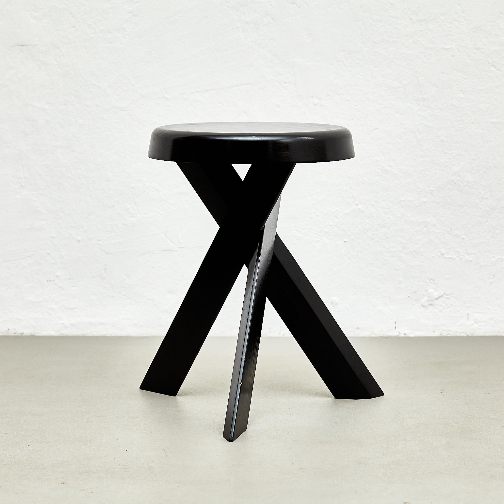 Pierre Chapo Mid Century Modern Special Black Edition S31A Wood Stool For Sale 1