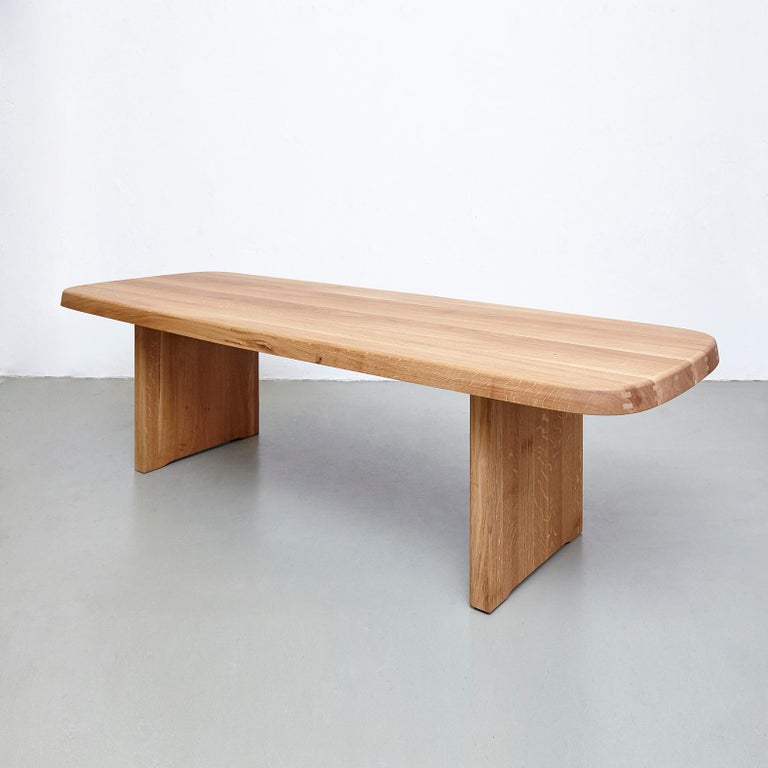 T20A dining table designed by Pierre Chapo.
Manufactured by Chapo Creation (France), 2019.
Solid oakwood.

Dimensions dining table: 74 cm H x 260 cm W x 96 cm D.

In original condition, with minor wear consistent with age and use, preserving a