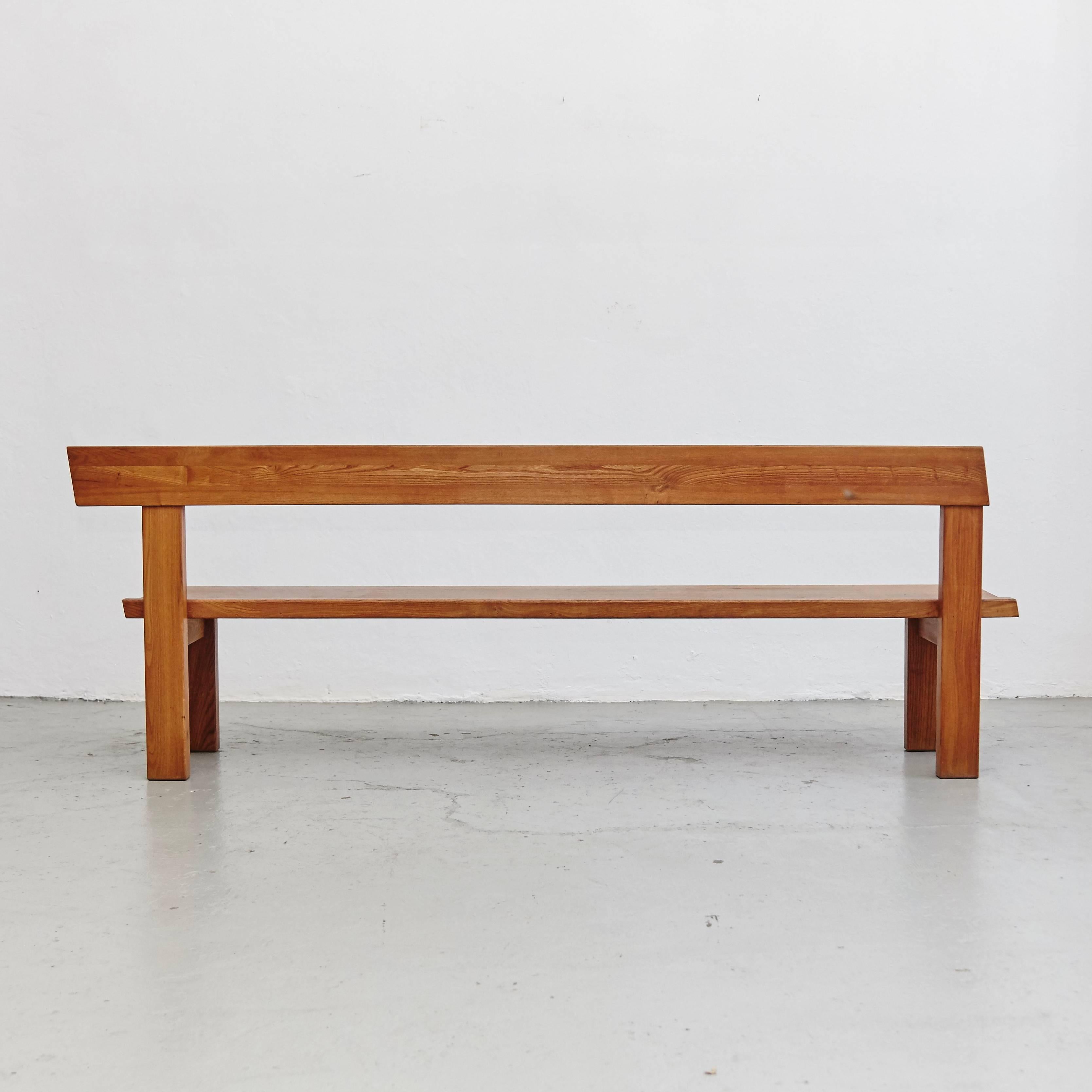 Large bench designed by Pierre Chapo, manufactured in France, 1960s.

Solid elmwood.

In good original condition, with minor wear consistent with age and use, preserving a beautiful patina.

Pierre Chapo is born in a family of craftsmen. After
