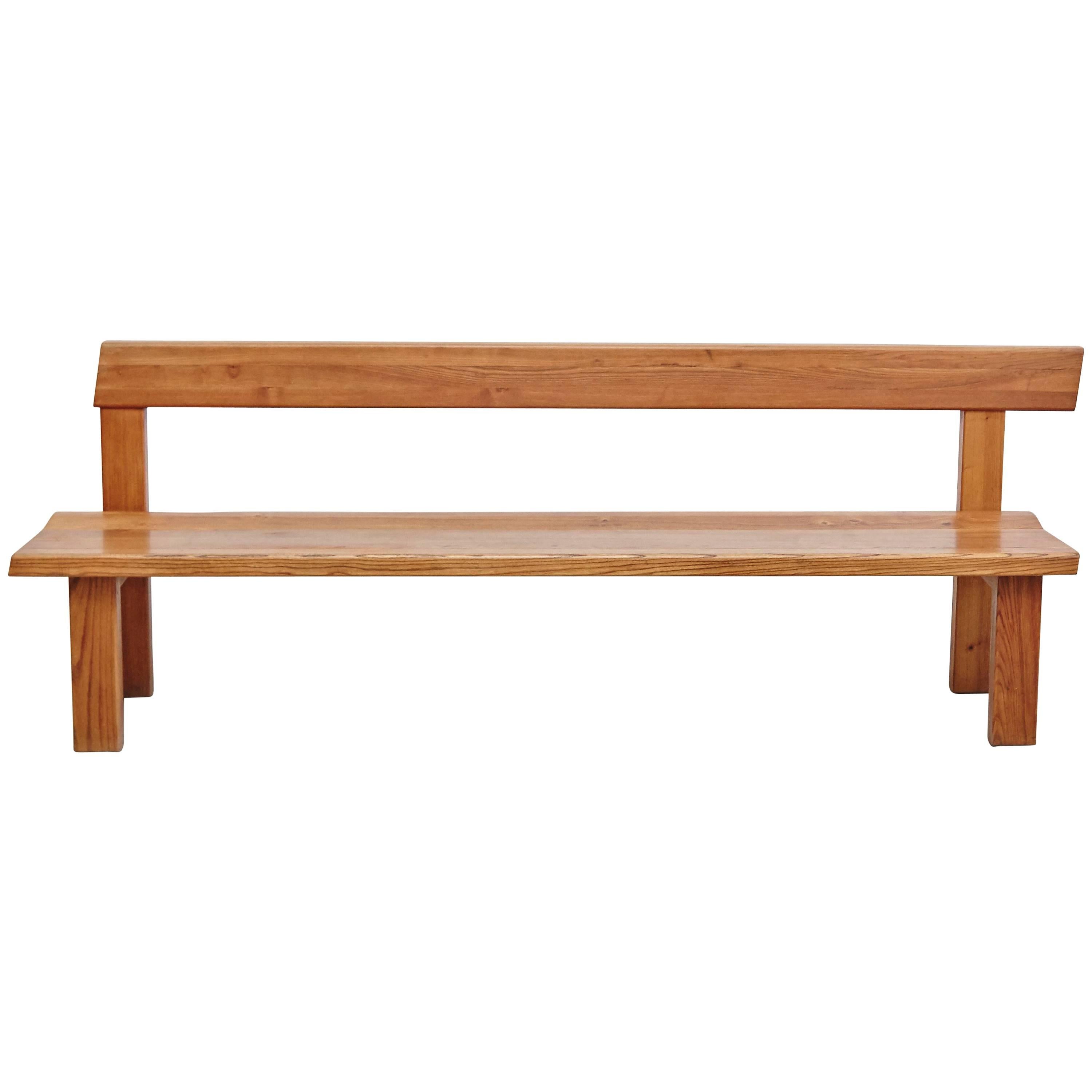 Pierre Chapo Mid-Century Modern Wood Large Bench, circa 1960 In Good Condition In Barcelona, Barcelona