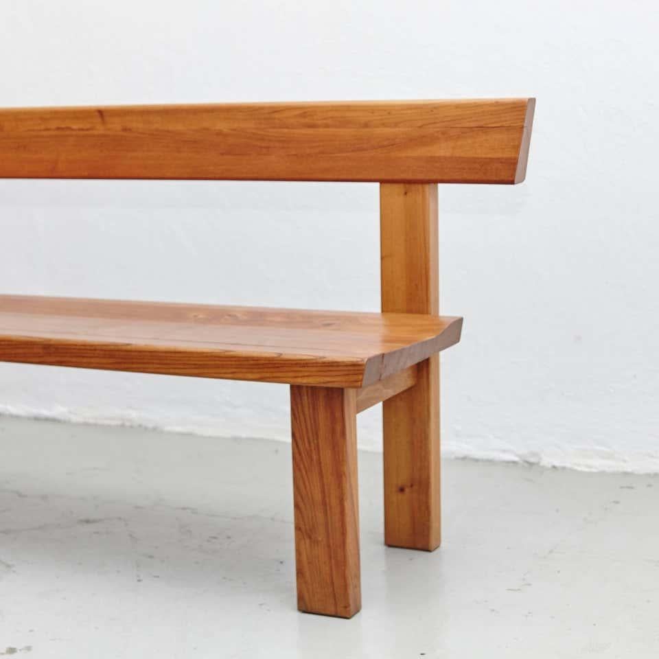 Pierre Chapo Mid-Century Modern Wood Large Bench, circa 1960 In Good Condition In Barcelona, Barcelona