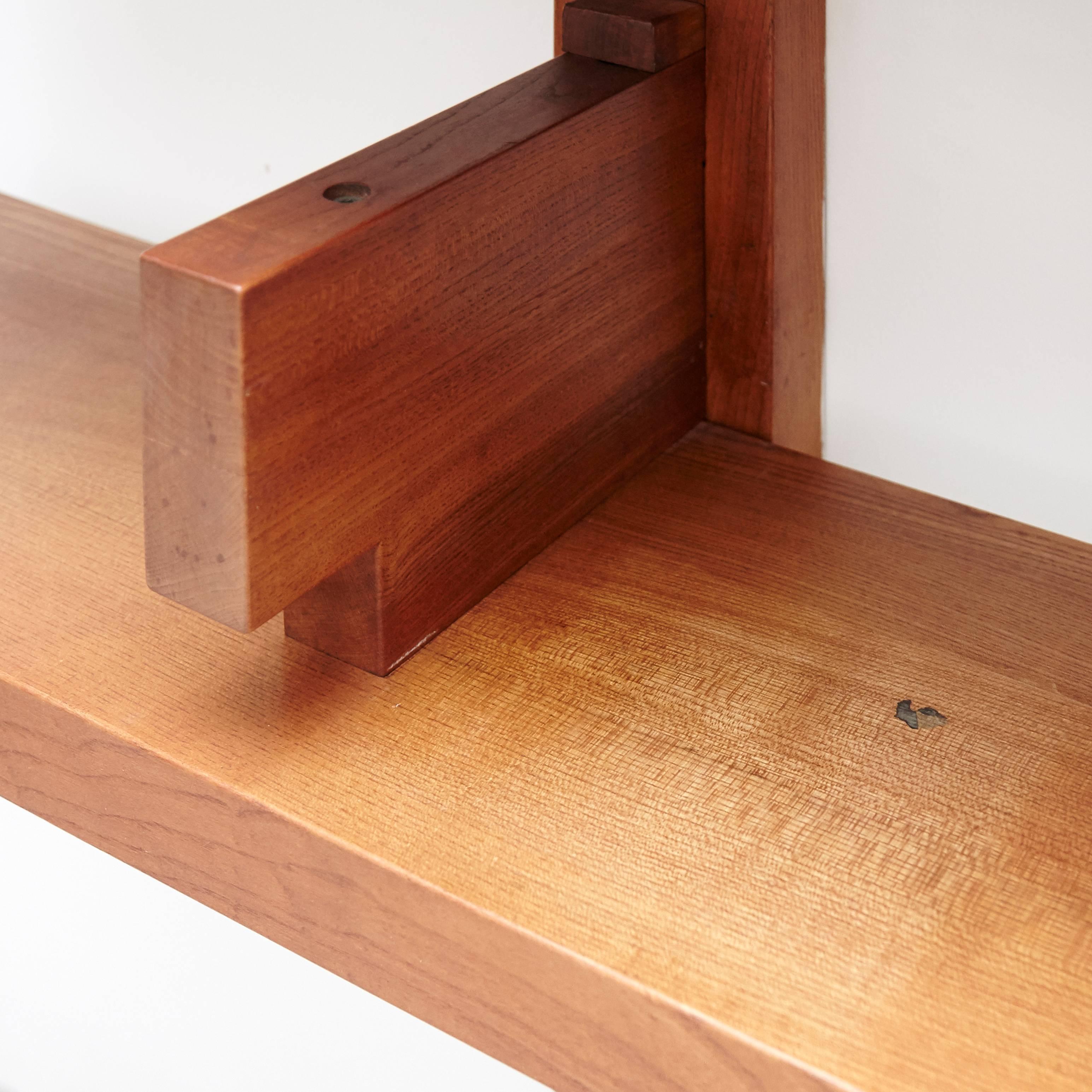 Pierre Chapo Mid-Century Modern Wood Wall-Mounted Book Shelves, circa 1960 3