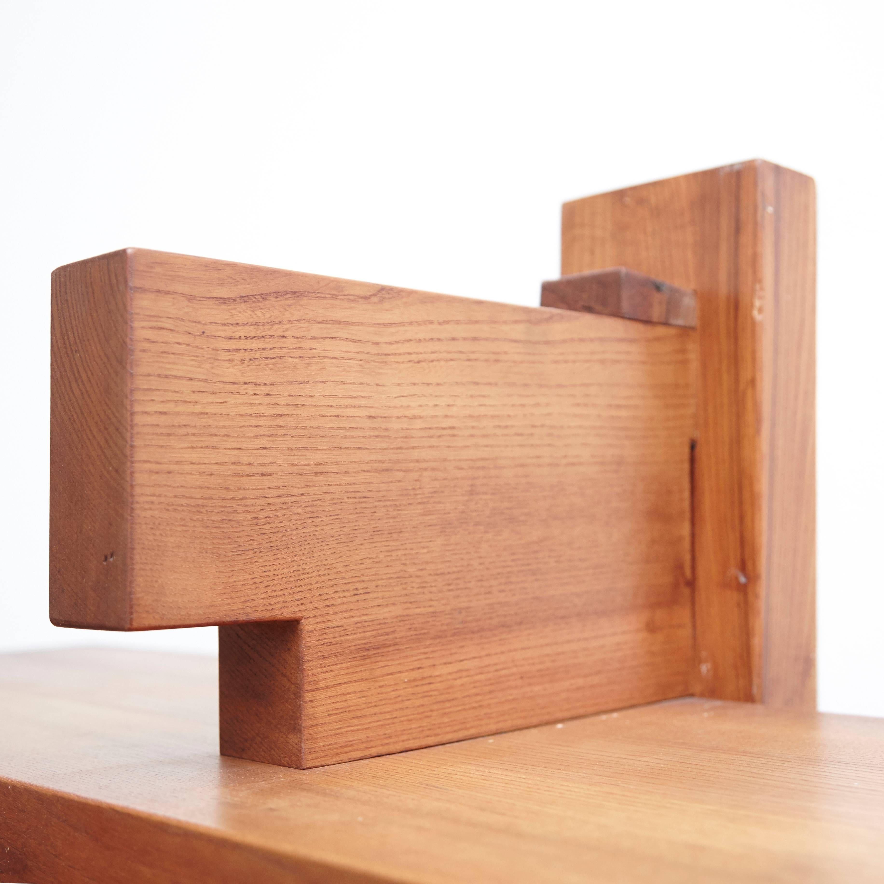 Pierre Chapo Mid-Century Modern Wood Wall-Mounted Book Shelves, circa 1960 In Good Condition In Barcelona, Barcelona