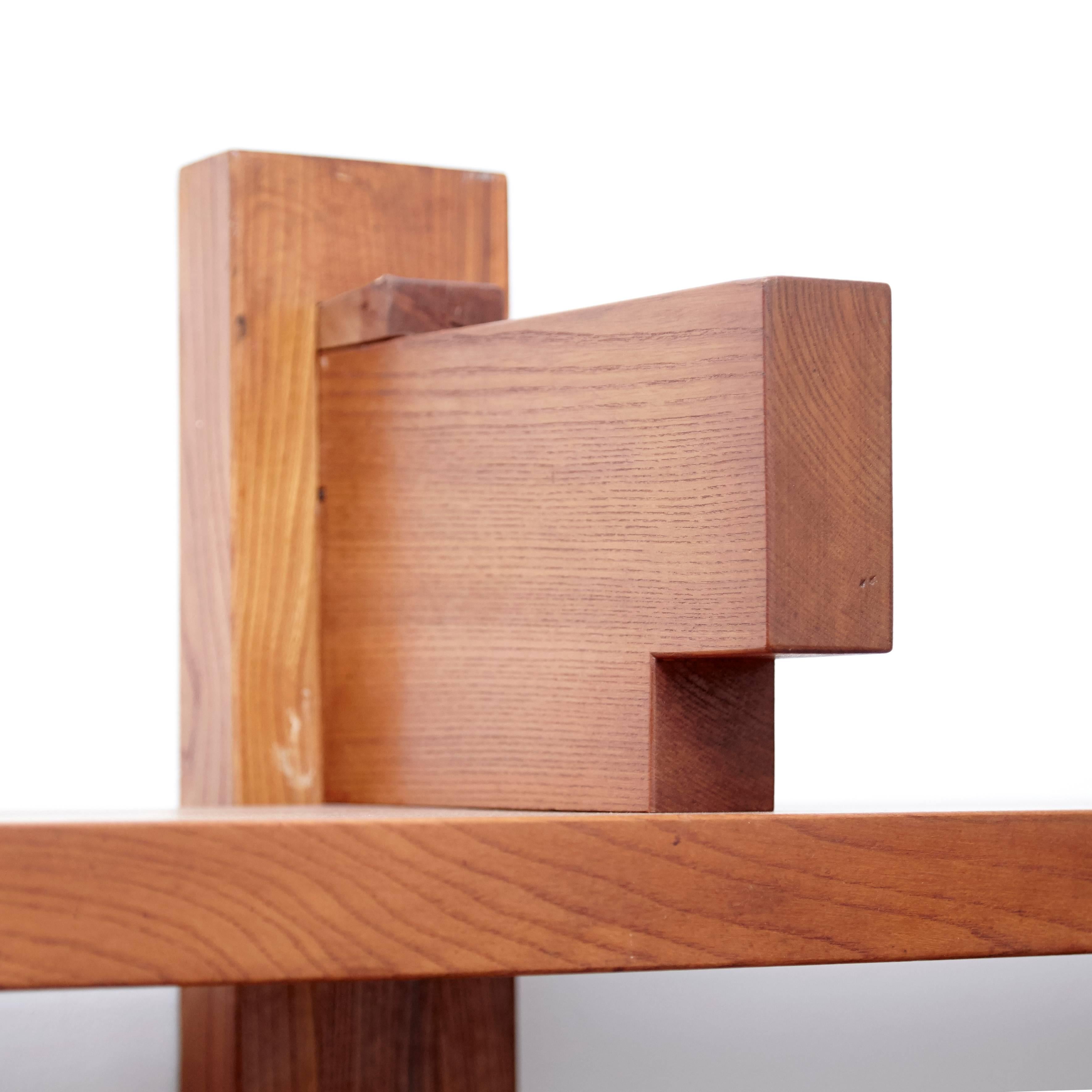 Elm Pierre Chapo Mid-Century Modern Wood Wall-Mounted Book Shelves, circa 1960