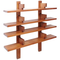 Pierre Chapo Mid-Century Modern Wood Wall-Mounted Book Shelves, circa 1960