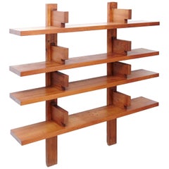 Pierre Chapo Mid-Century Modern Wood Wall-Mounted Book Shelves, circa 1960