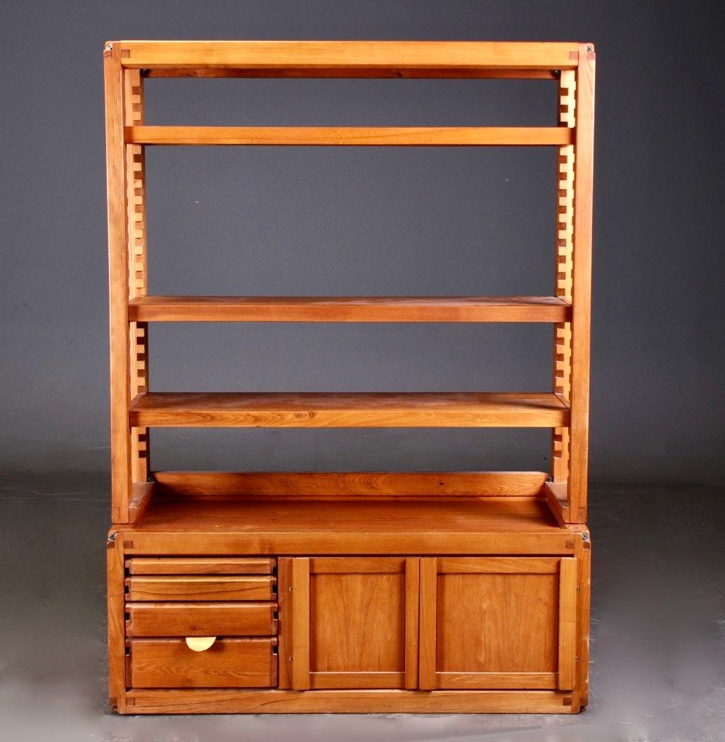 Pierre Chapo Midcentury Solid Elm Library Cabinet In Good Condition For Sale In Paris, FR