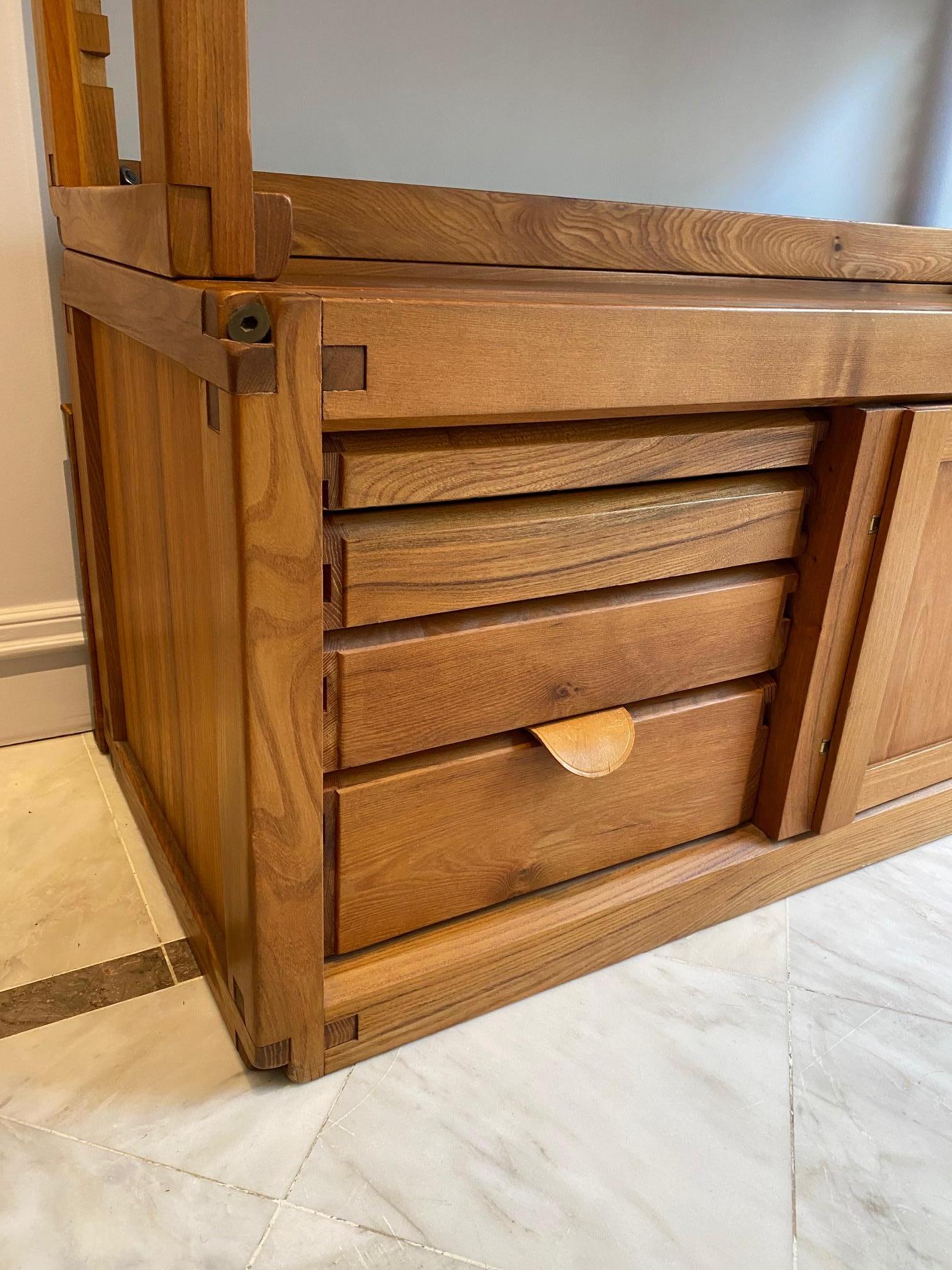 20th Century Pierre Chapo Midcentury Solid Elm Library Cabinet For Sale