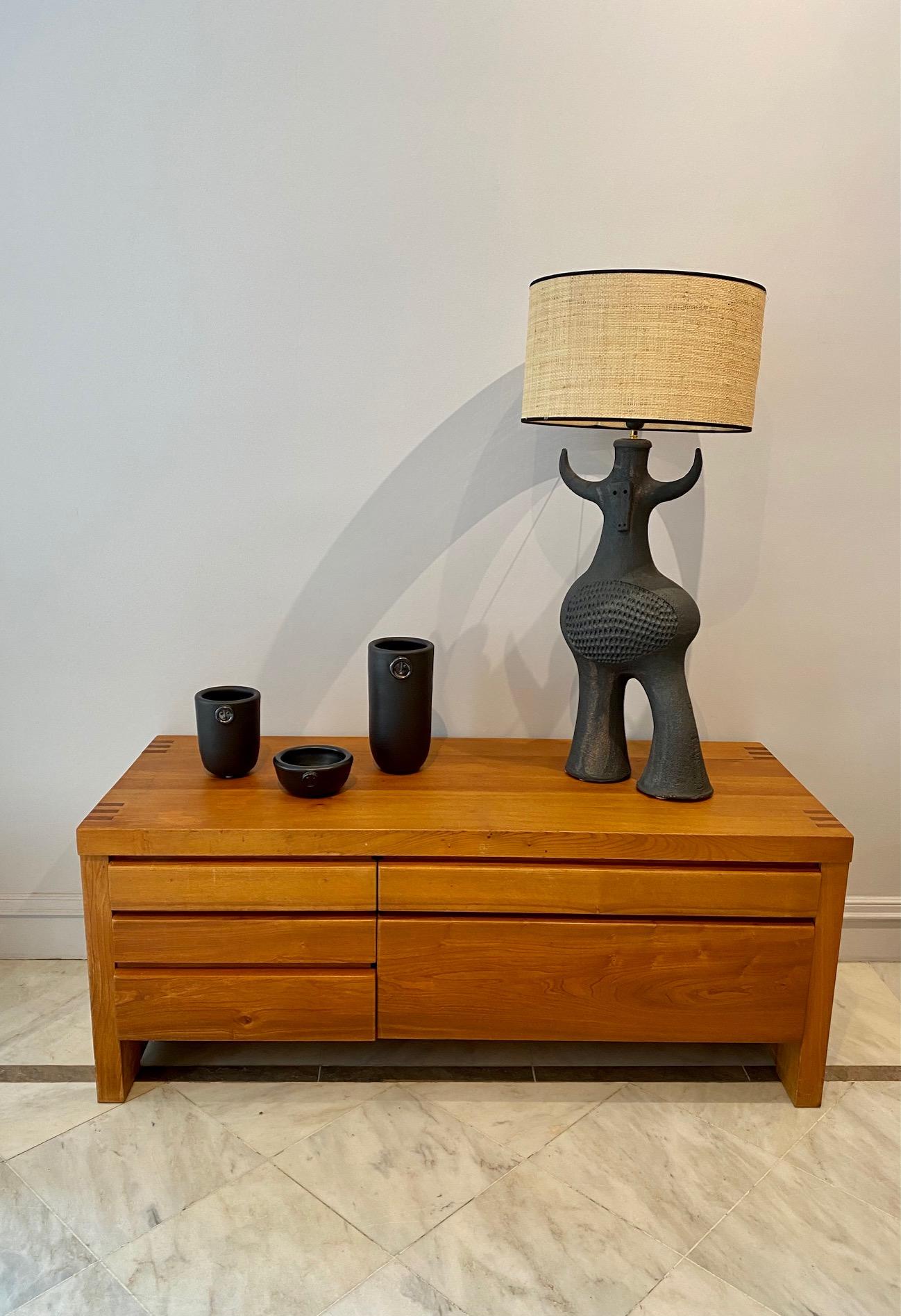 Pierre Chapo Midcentury Solid Elm Low Commode 1960's In Good Condition For Sale In Paris, FR