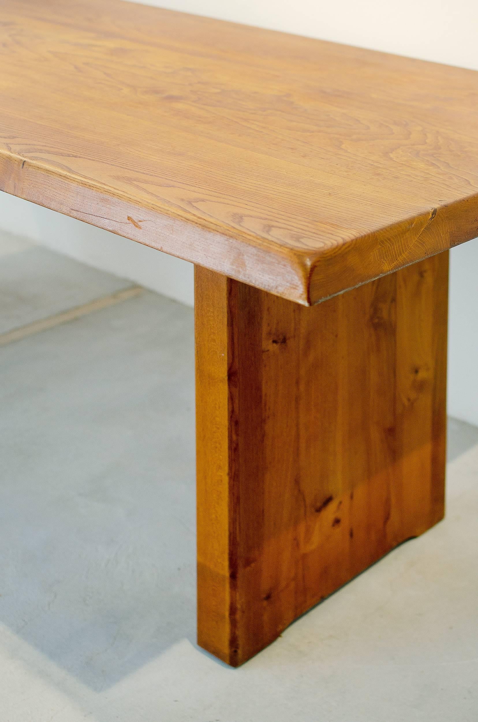 French Pierre Chapo Midcentury, solid elm table, 1960s, France
