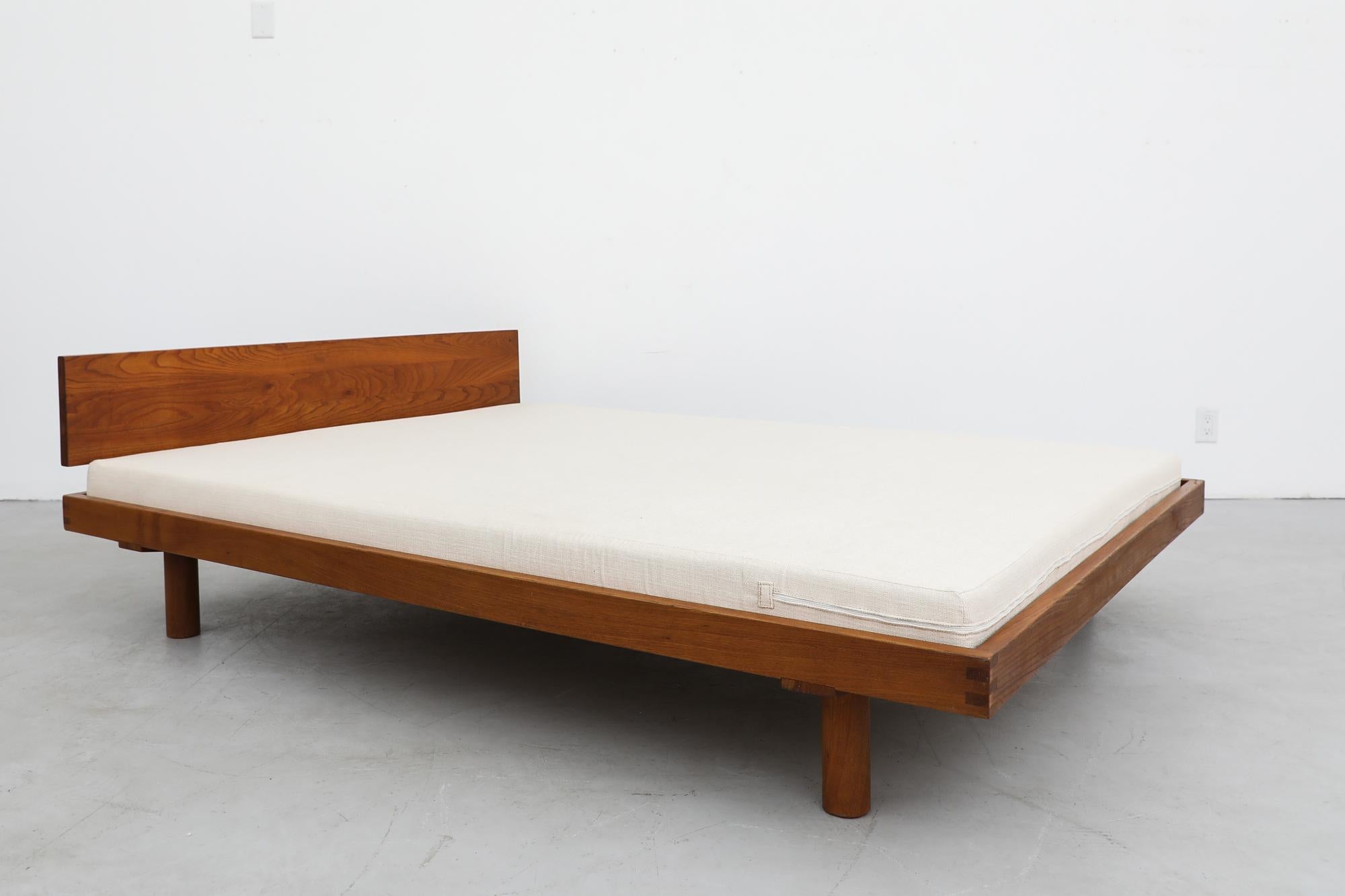French Pierre Chapo Model 'Godot/L01' Double Bed with Headboard in Elm, 1960s For Sale