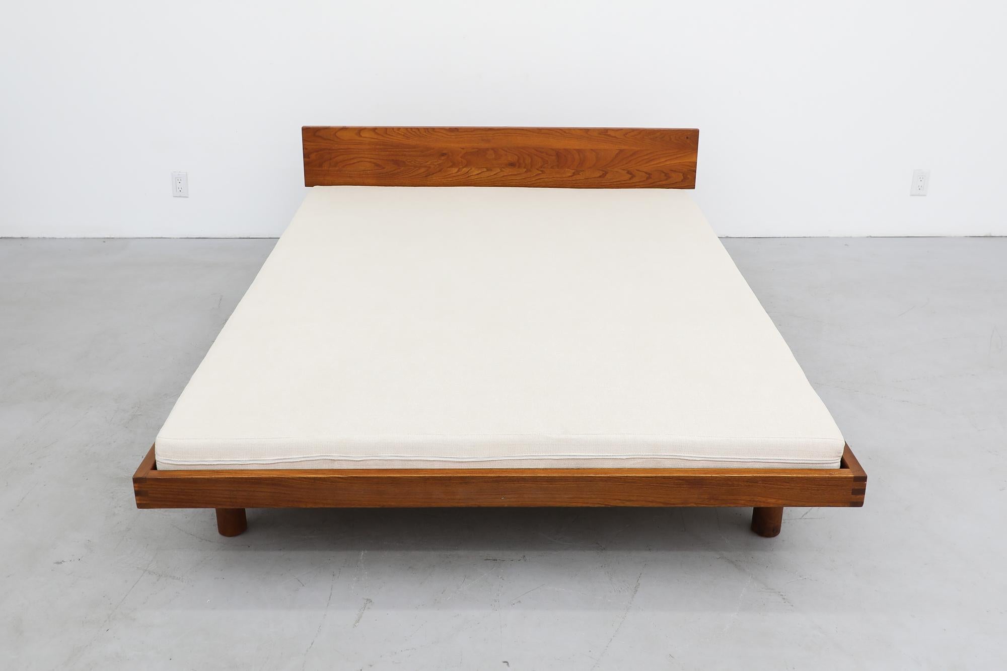 Mid-20th Century Pierre Chapo Model 'Godot/L01' Double Bed with Headboard in Elm, 1960s For Sale