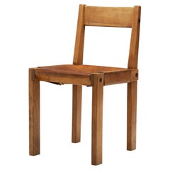 Silla de olmo y cuero Pierre Chapo Model "S24", Francia ca 1960s