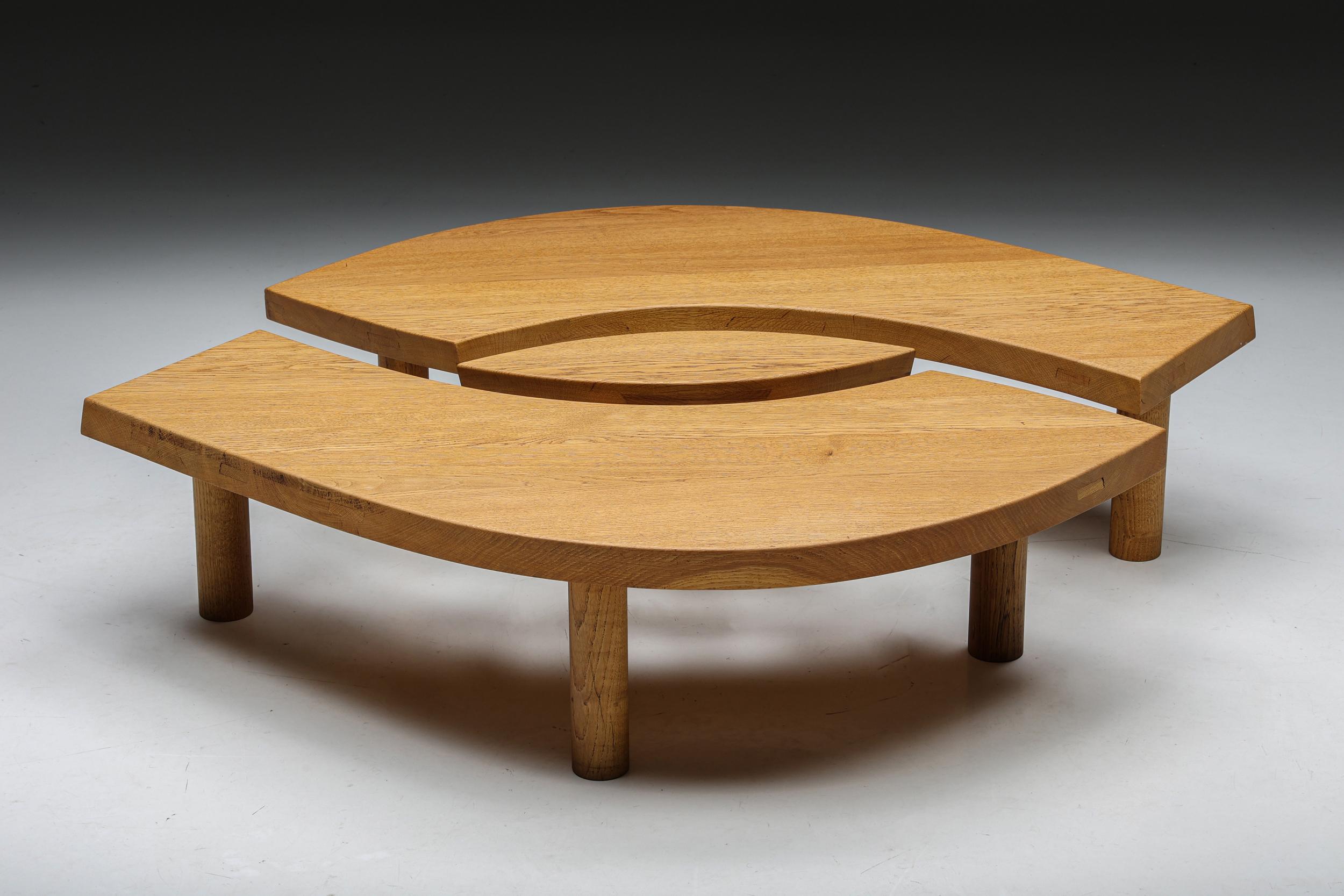Mid-Century Modern Pierre Chapo Oak Coffee Table T22C L'oeil, Craftsmanship, France, 1972 For Sale