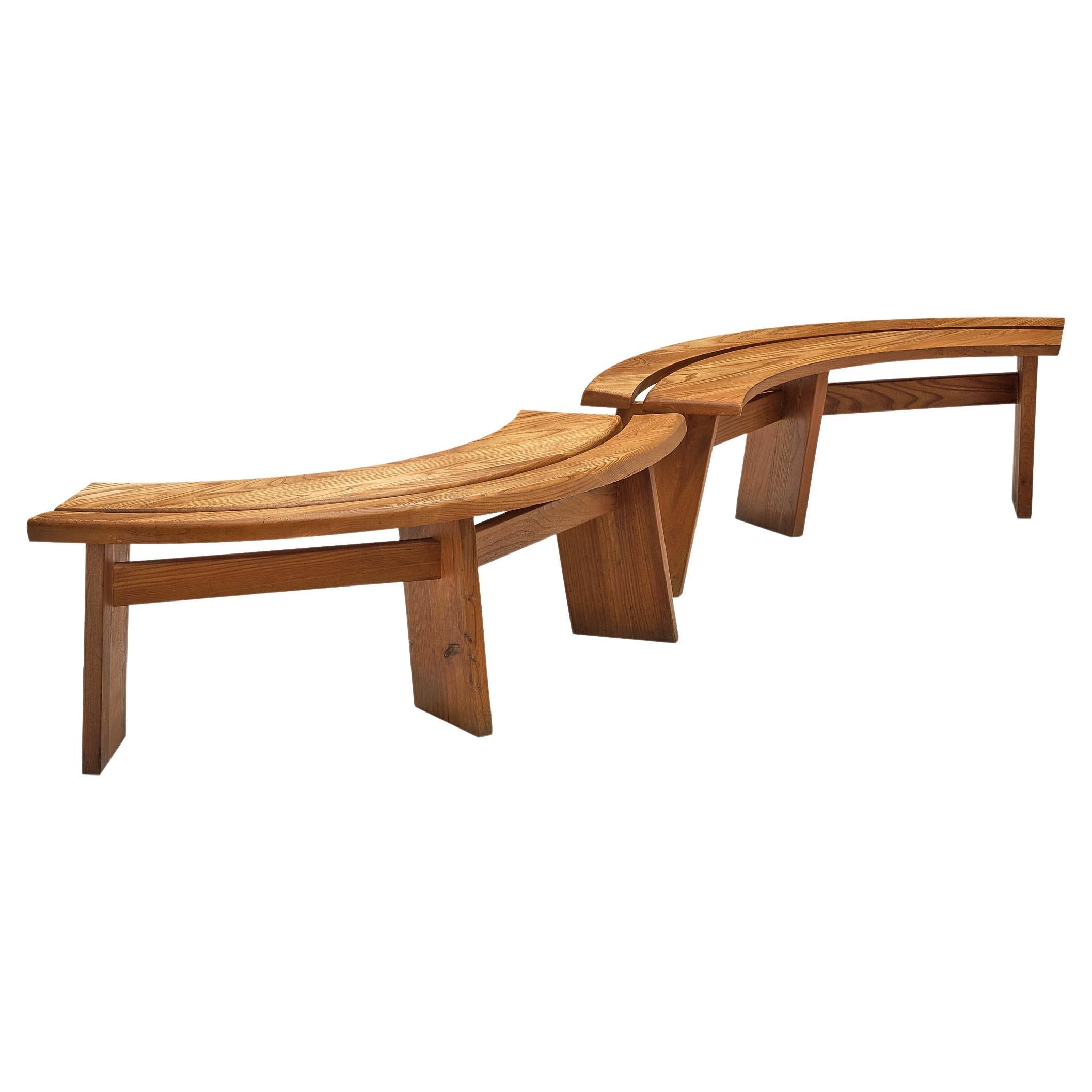 Pierre Chapo Dining Set with 'Sfax' Round Table T21C and Benches S38A