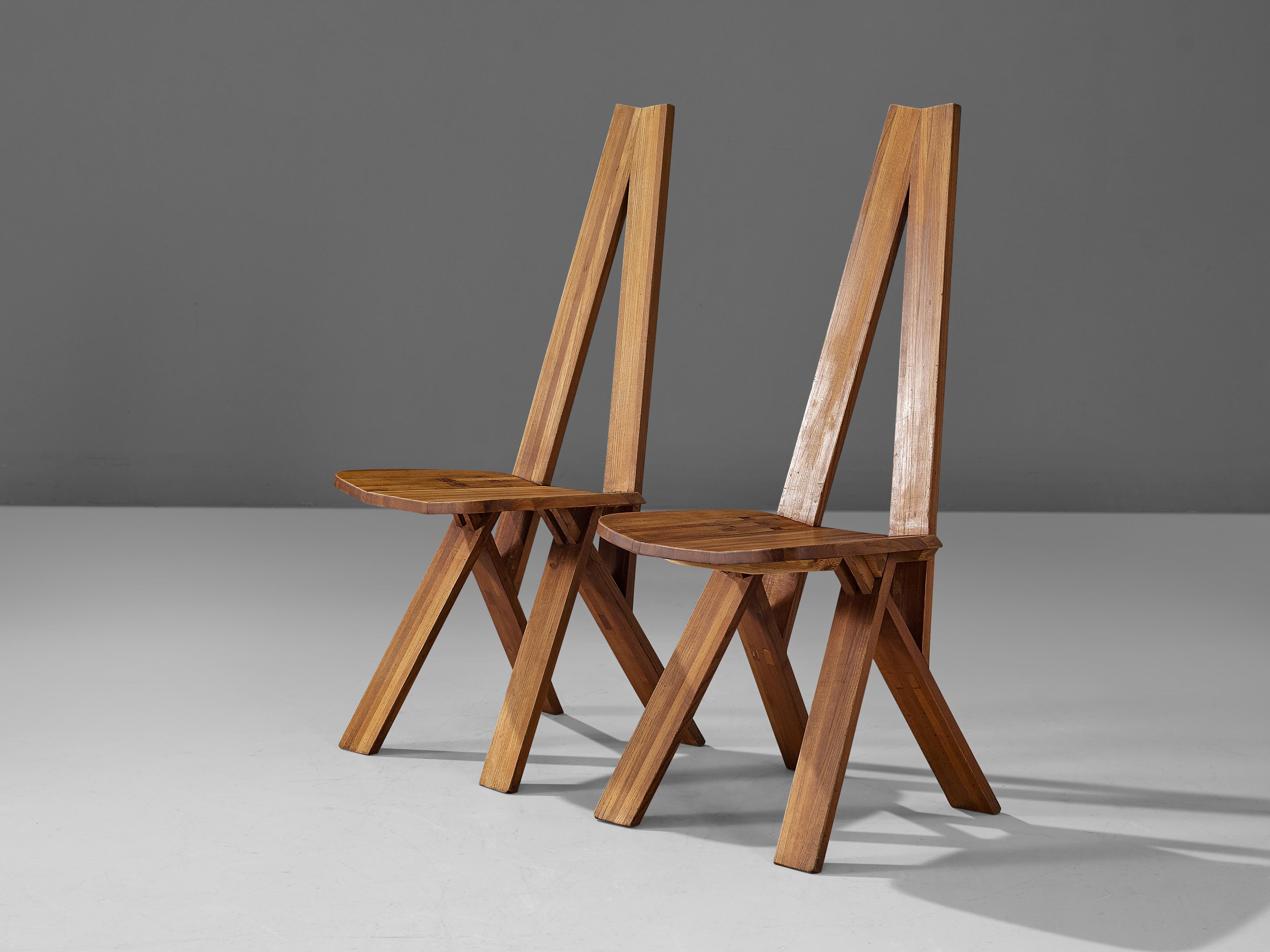 French Pierre Chapo Pair of 'Chlacc' Side Chairs Model S45 in Elm