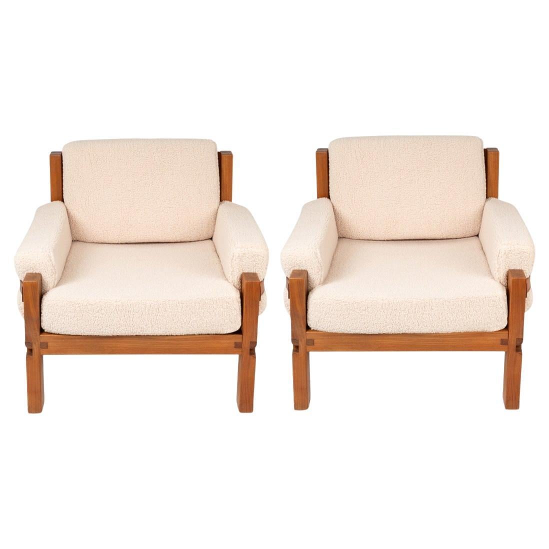 Pierre Chapo. Pair of elm armchairs. 1970s. For Sale