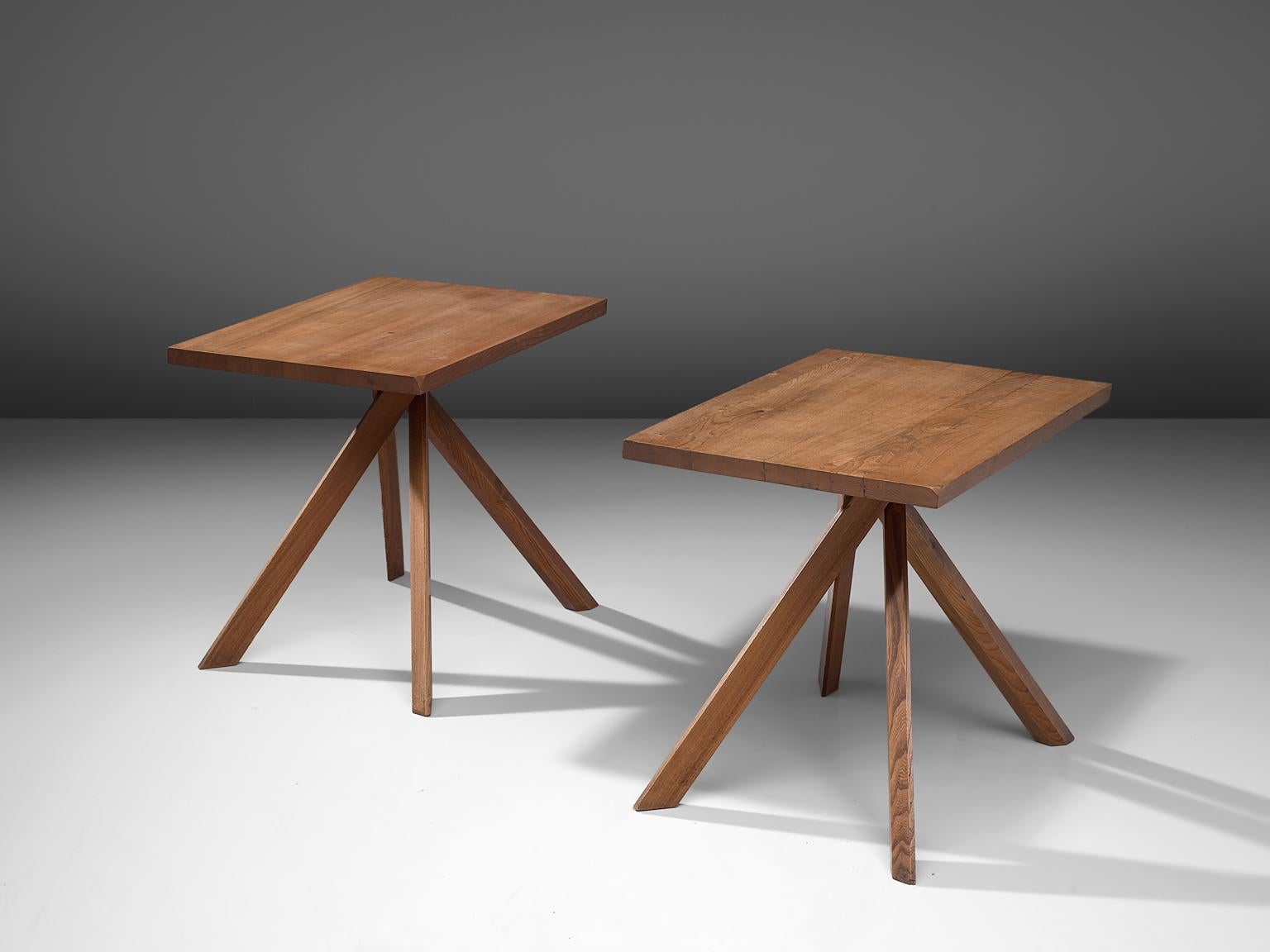 Mid-Century Modern Pierre Chapo Pair of Elm Centre Tables 'Rectangulaire Duo' T27A
