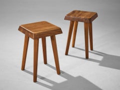Pierre Chapo Pair of Low Stools in Solid Elm