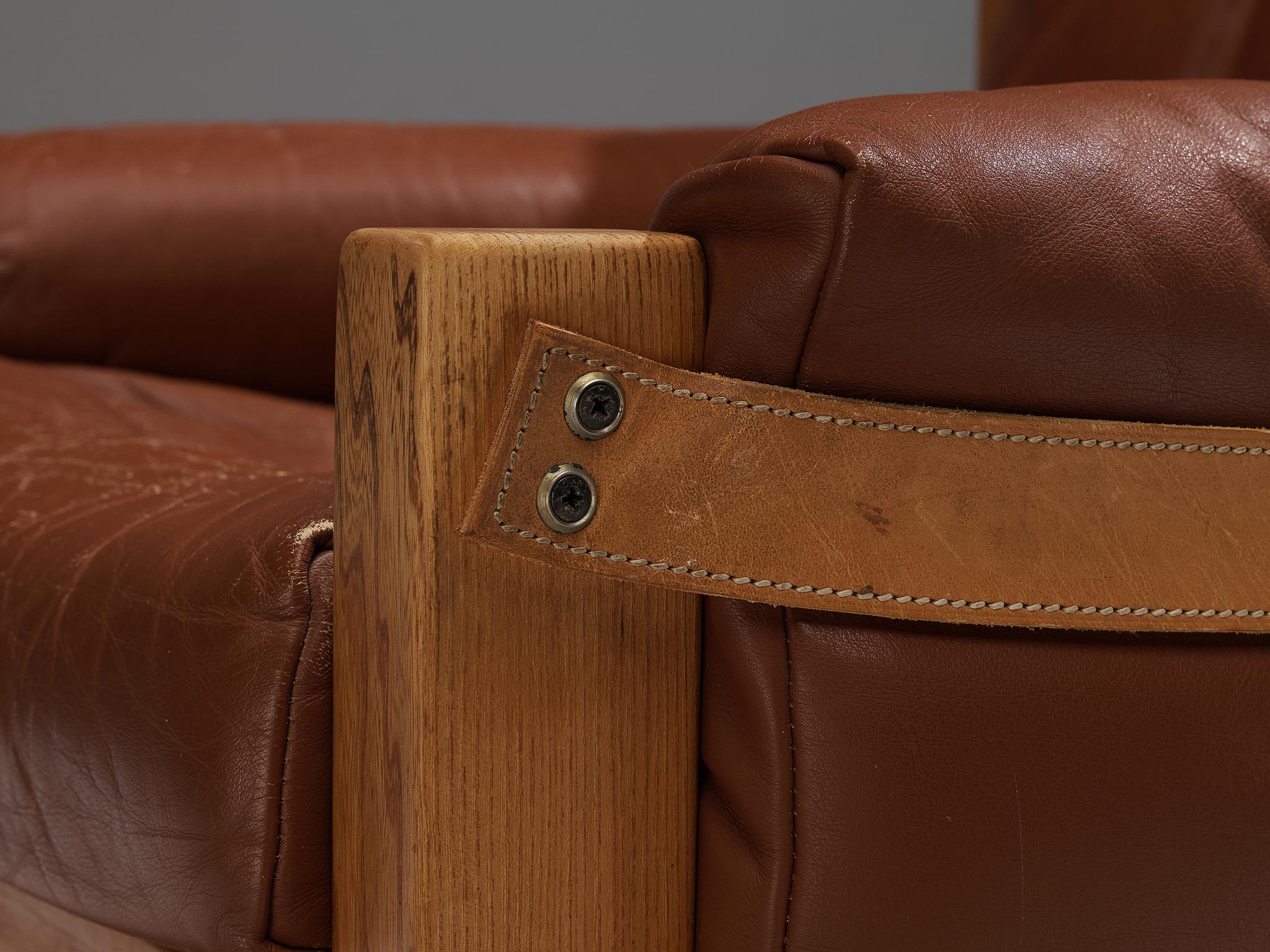 Pierre Chapo Pair of 'S15' Lounge Chairs in Elm and Brown Leather 2