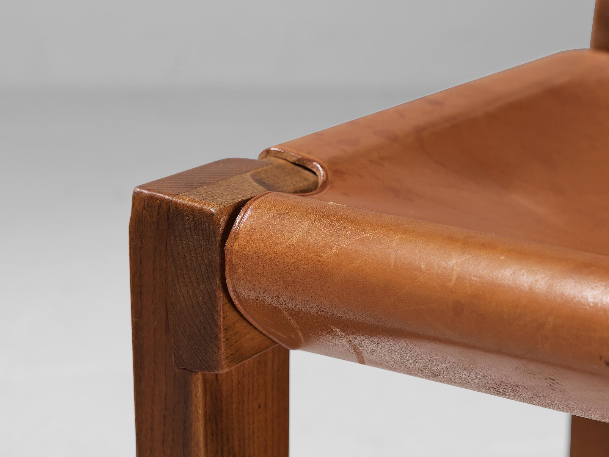 Mid-Century Modern 4 chaises de salle à manger « S24 » de Pierre Chapo en orme et cuir cognac