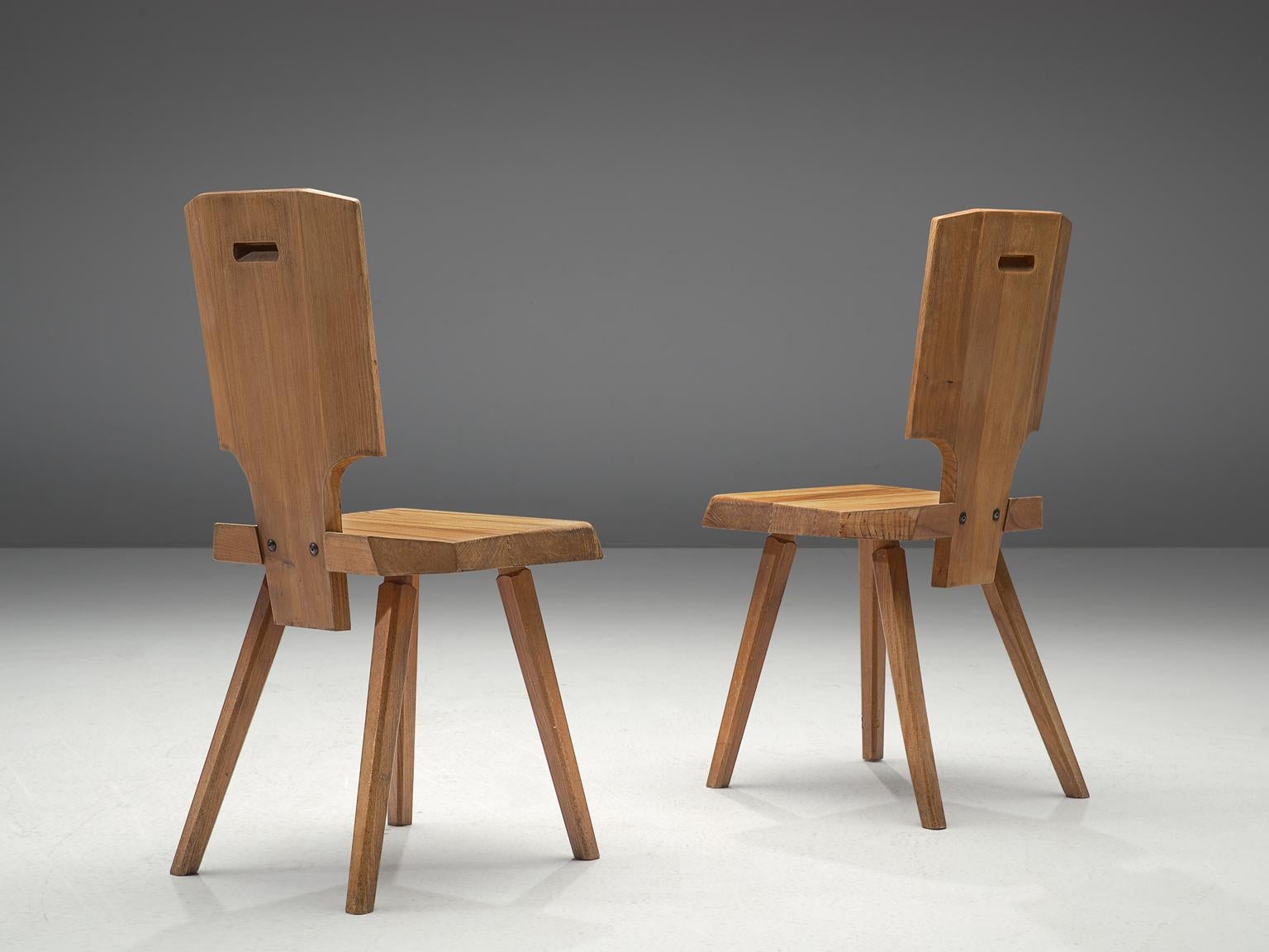 Mid-Century Modern Pierre Chapo Pair of S28 Dining Chairs in Solid Elm
