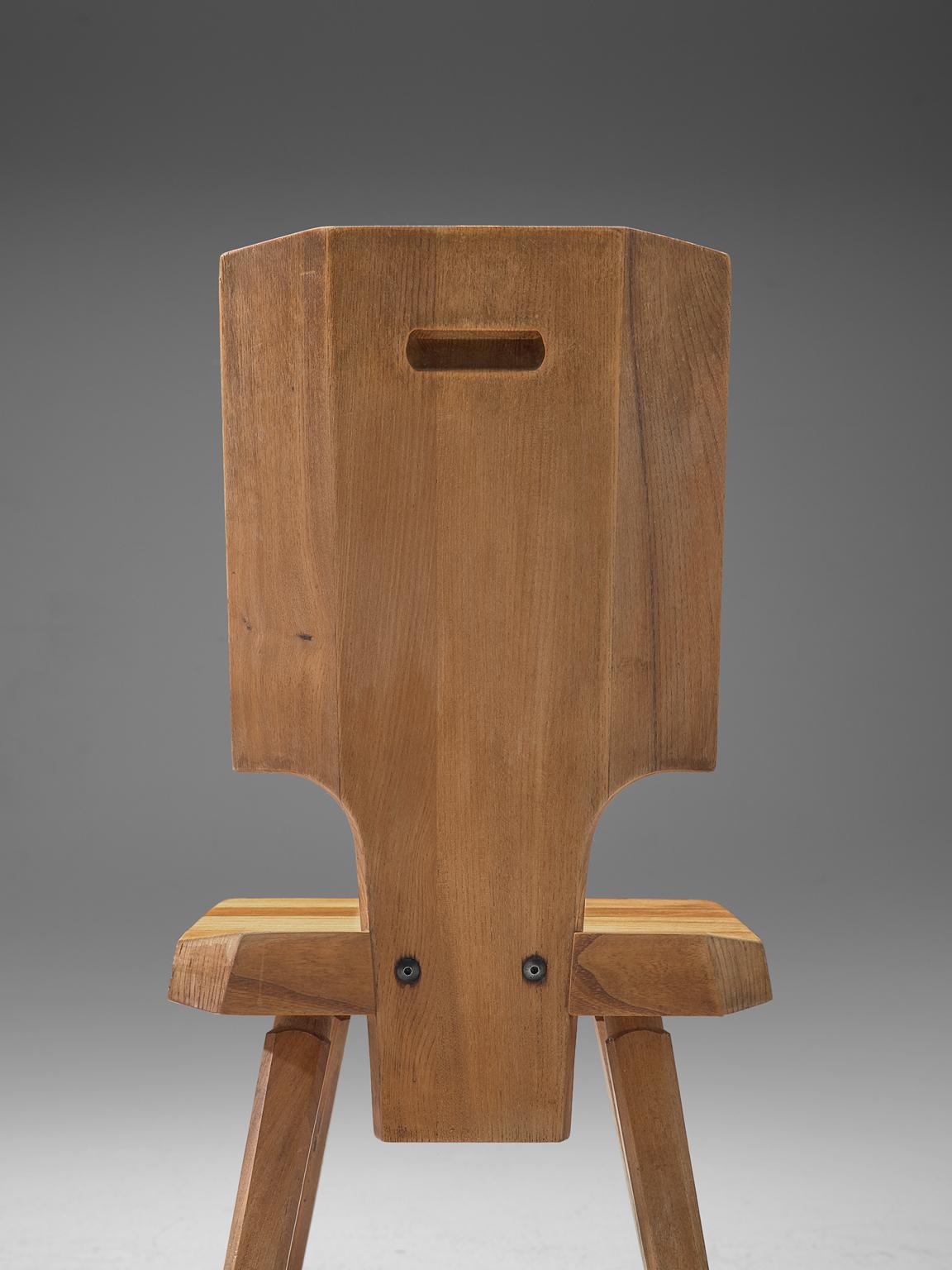 Pierre Chapo Pair of S28 Dining Chairs in Solid Elm In Good Condition In Waalwijk, NL