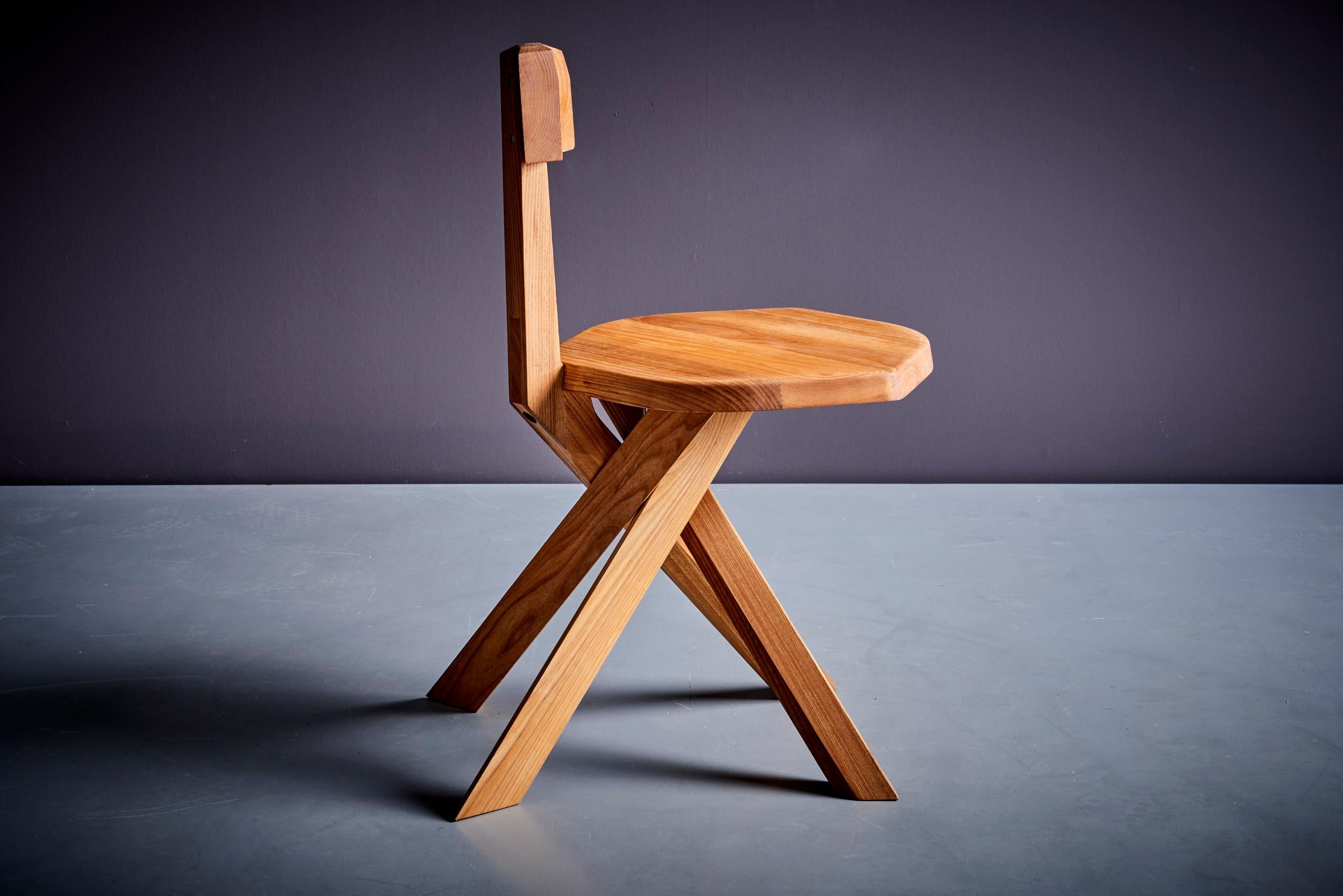 Paire de chaises S34A en bois d'orme Pierre Chapo, France, 2024 en vente 3