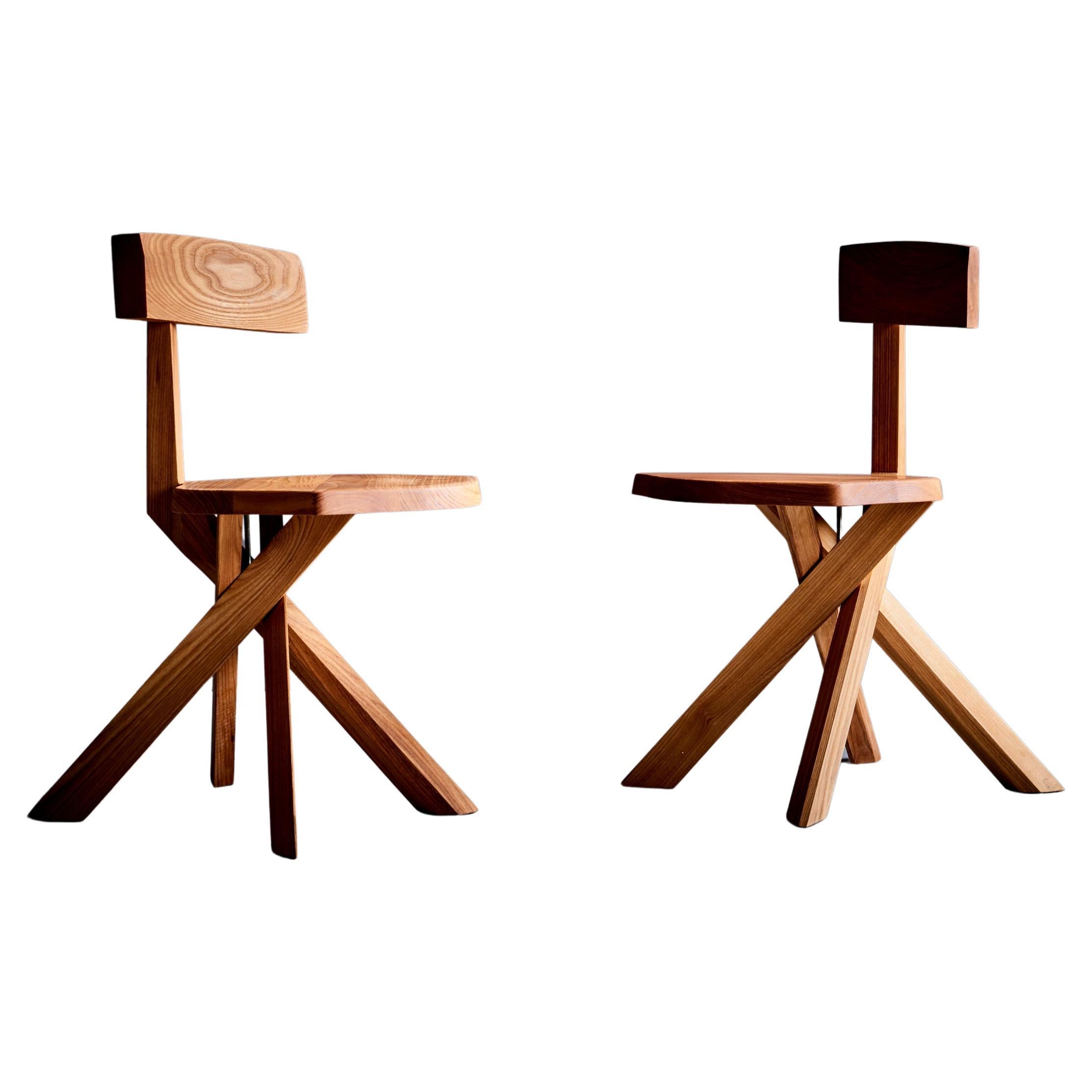 Paire de chaises S34A en bois d'orme Pierre Chapo, France, 2024 en vente