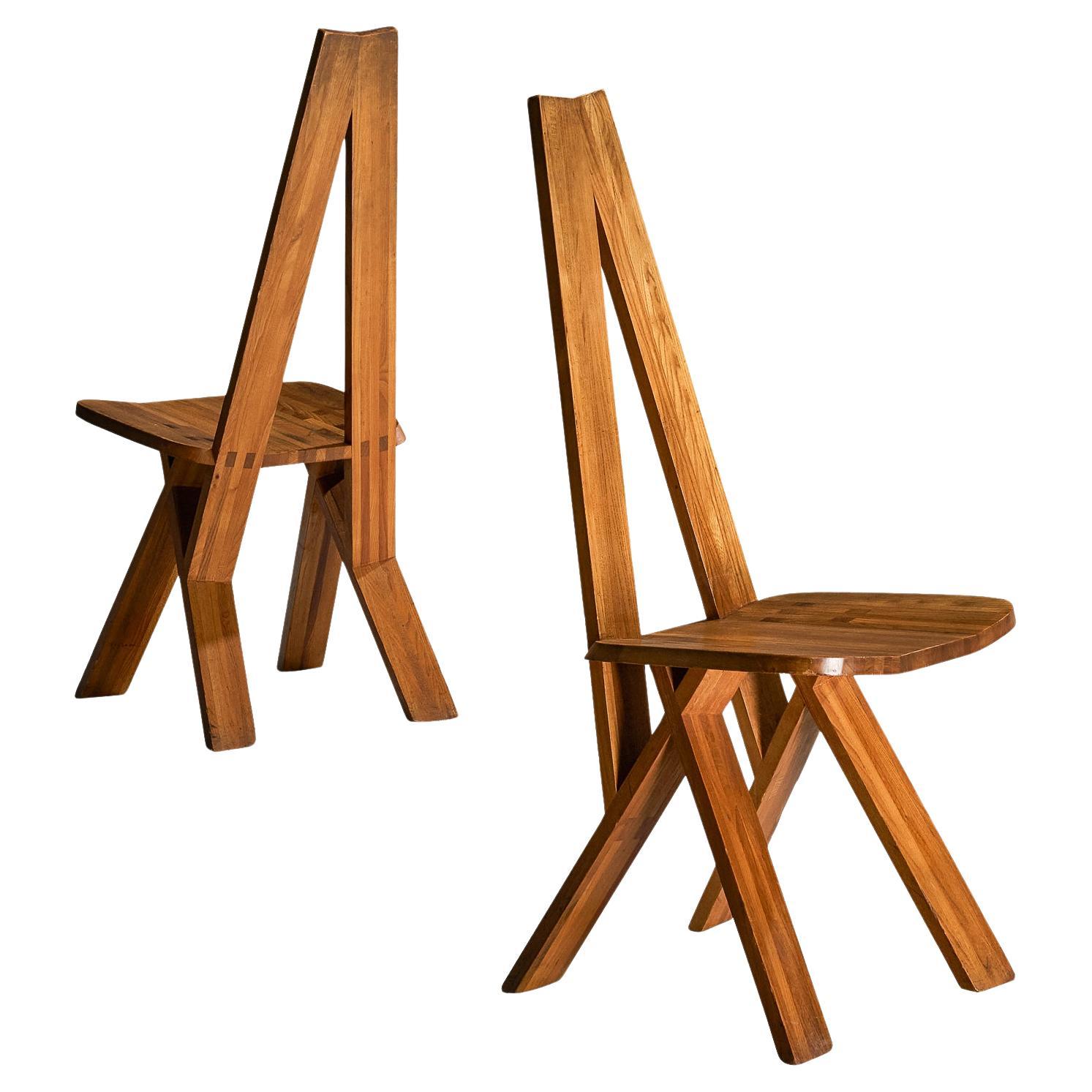 Pierre Chapo Pair of 'S45' Chairs in Elm 