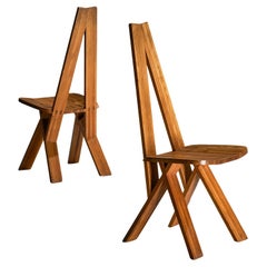 Pierre Chapo Pair of 'S45' Chairs in Elm 