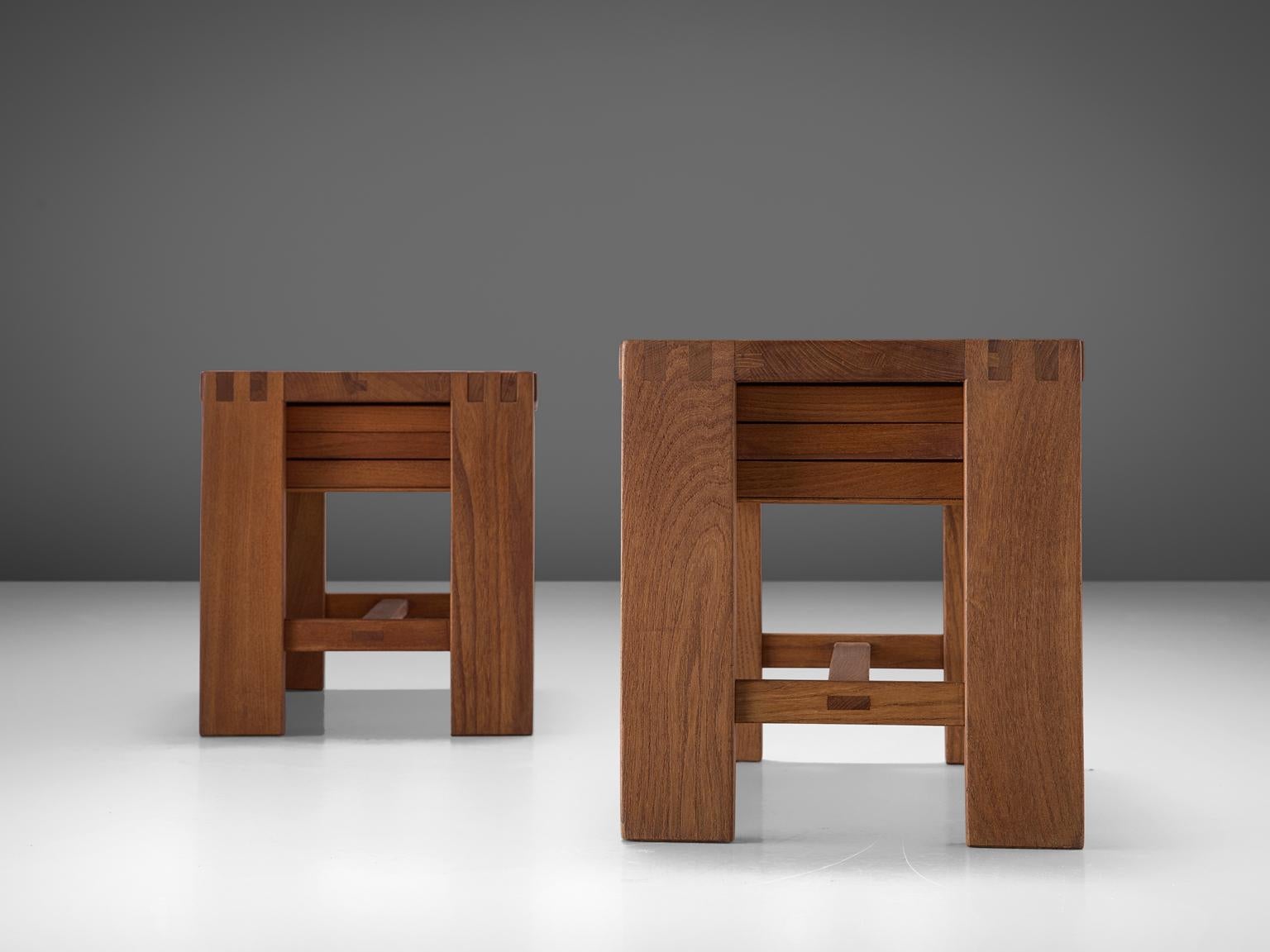 Pierre Chapo, nightstands T7 or side tables, elm, France, 1960s.

These side tables are designed by the master woodworker Pierre Chapo. As of all of his designs, this nightstand has a very modest and simplistic design. All attention goes to the