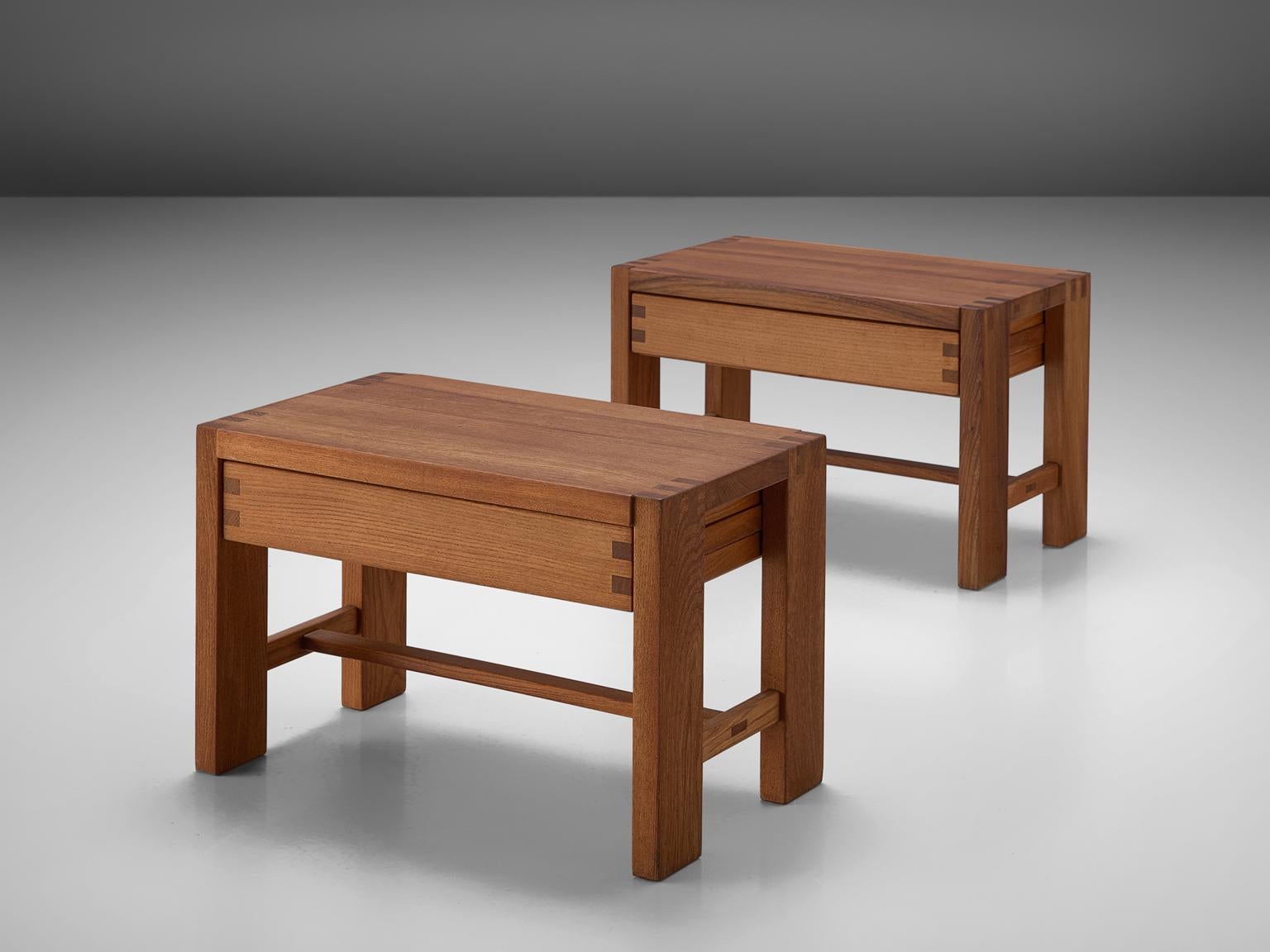 French Pierre Chapo Pair of Solid Elm Nightstands