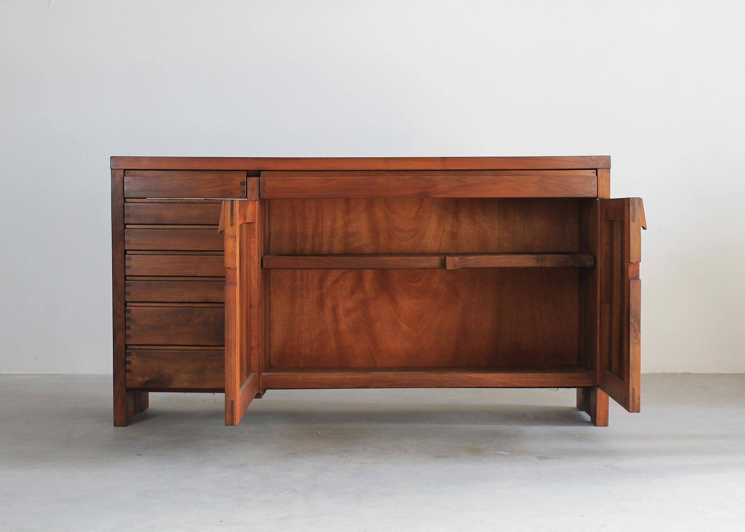 Mid-Century Modern Pierre Chapo R13 High Sideboard in Elm Wood by French Manufacture 1960s