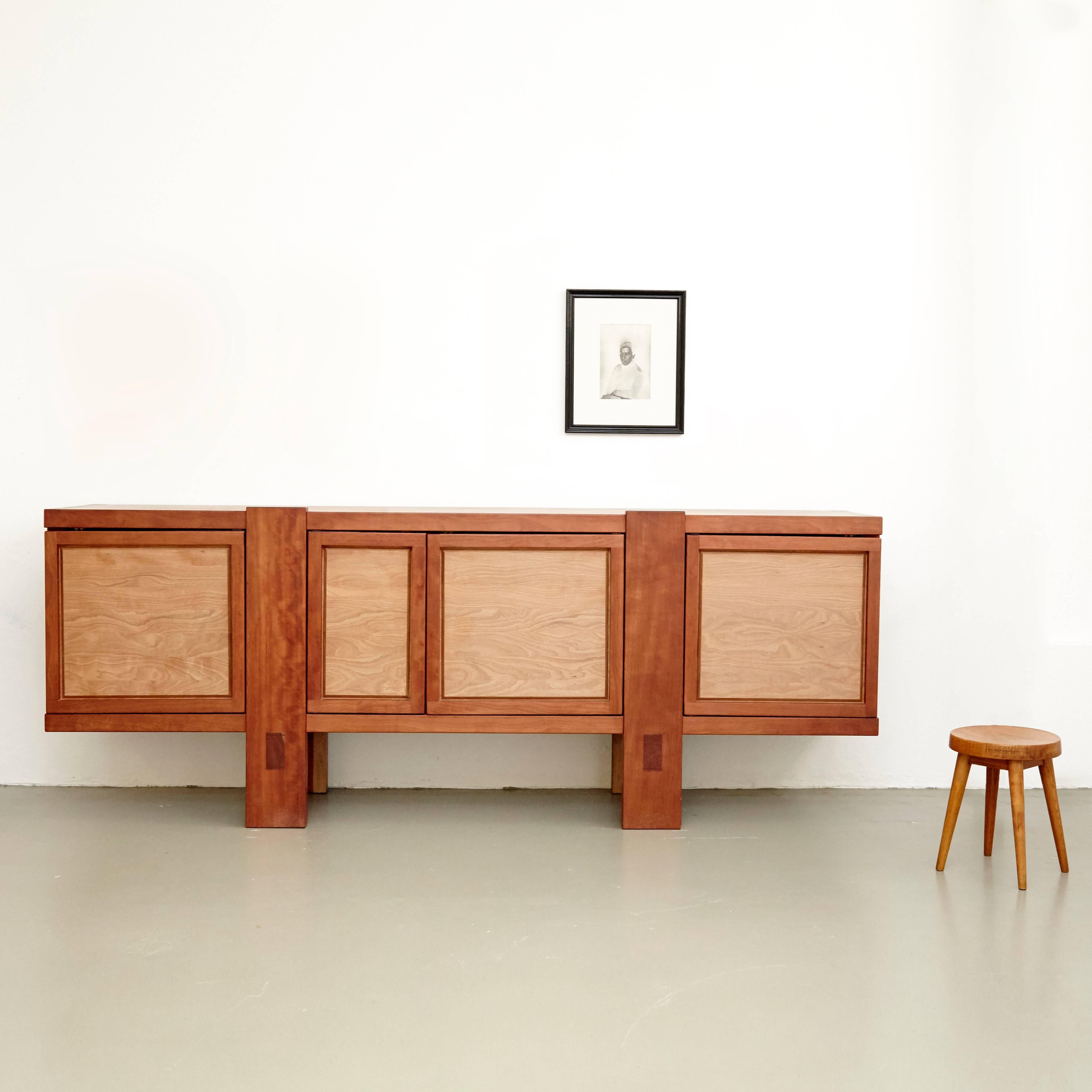 French Pierre Chapo R16A Formalist Mid-Century Modern Wood Brutalist Cabinet