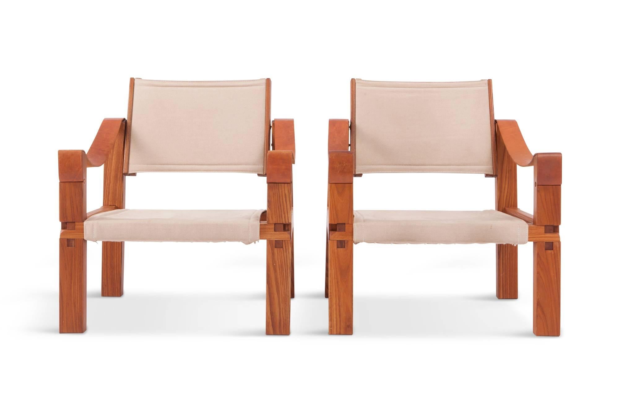 Linen Pierre Chapo Rare Set of S10 Armchairs in French Elm, 1964