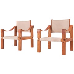 Rare ensemble de fauteuils S10 en orme français Pierre Chapo, 1964