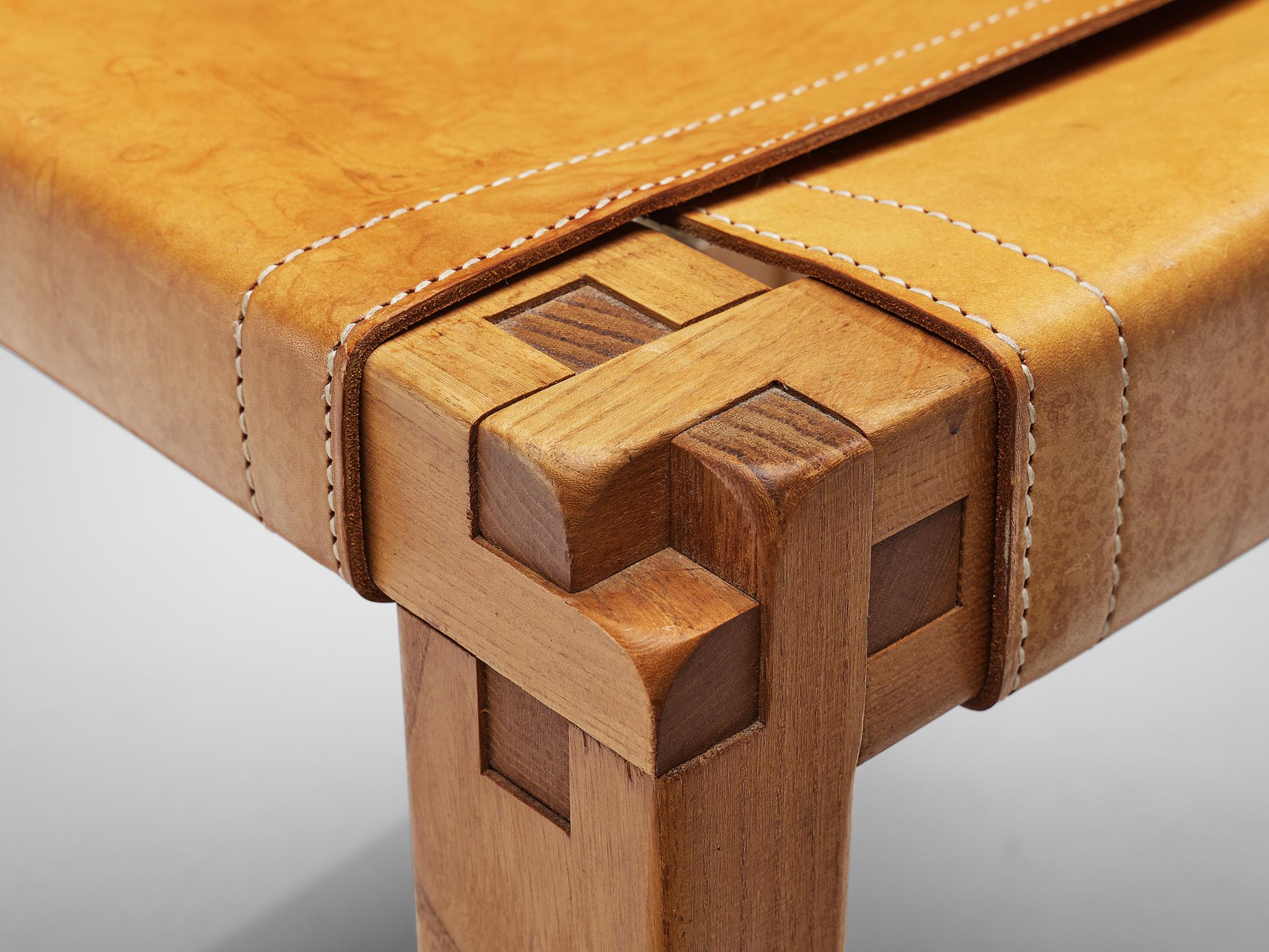 Pierre Chapo Rare Stool S11X in Elm and Cognac Leather 1