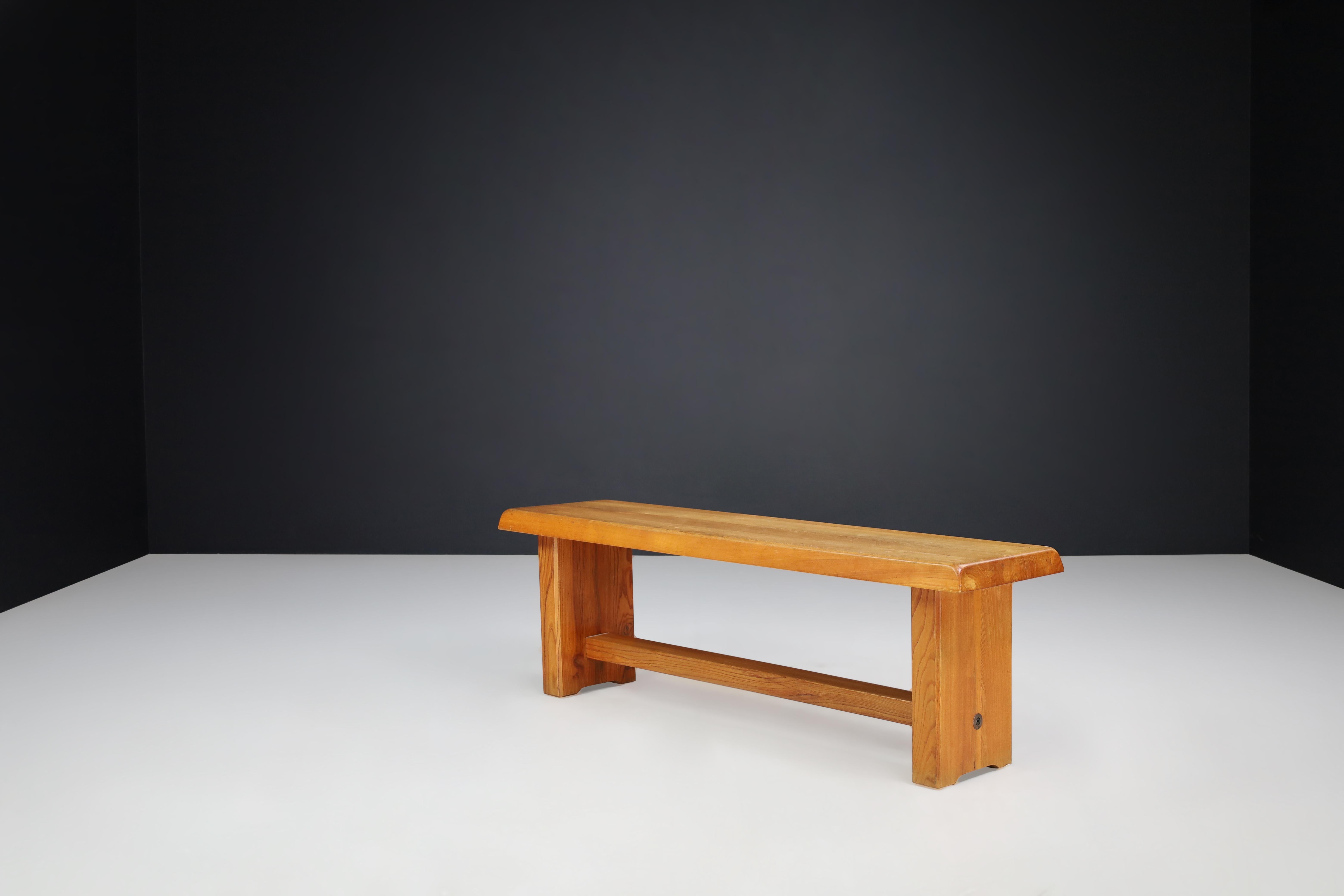 French Pierre Chapo 'S 14 A' Elm Bench, France, 1970s  For Sale