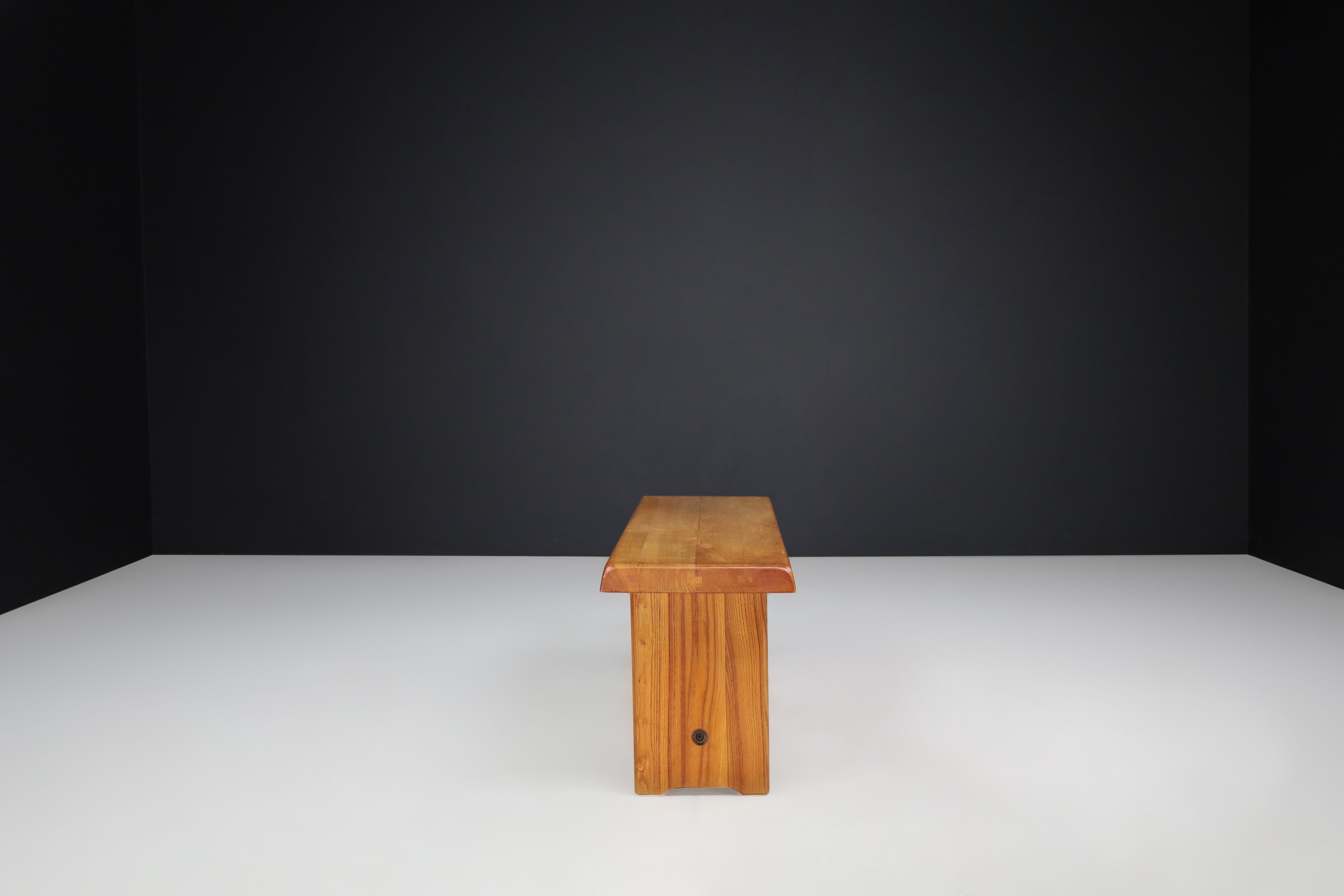 Late 20th Century Pierre Chapo 'S 14 A' Elm Bench, France, 1970s  For Sale