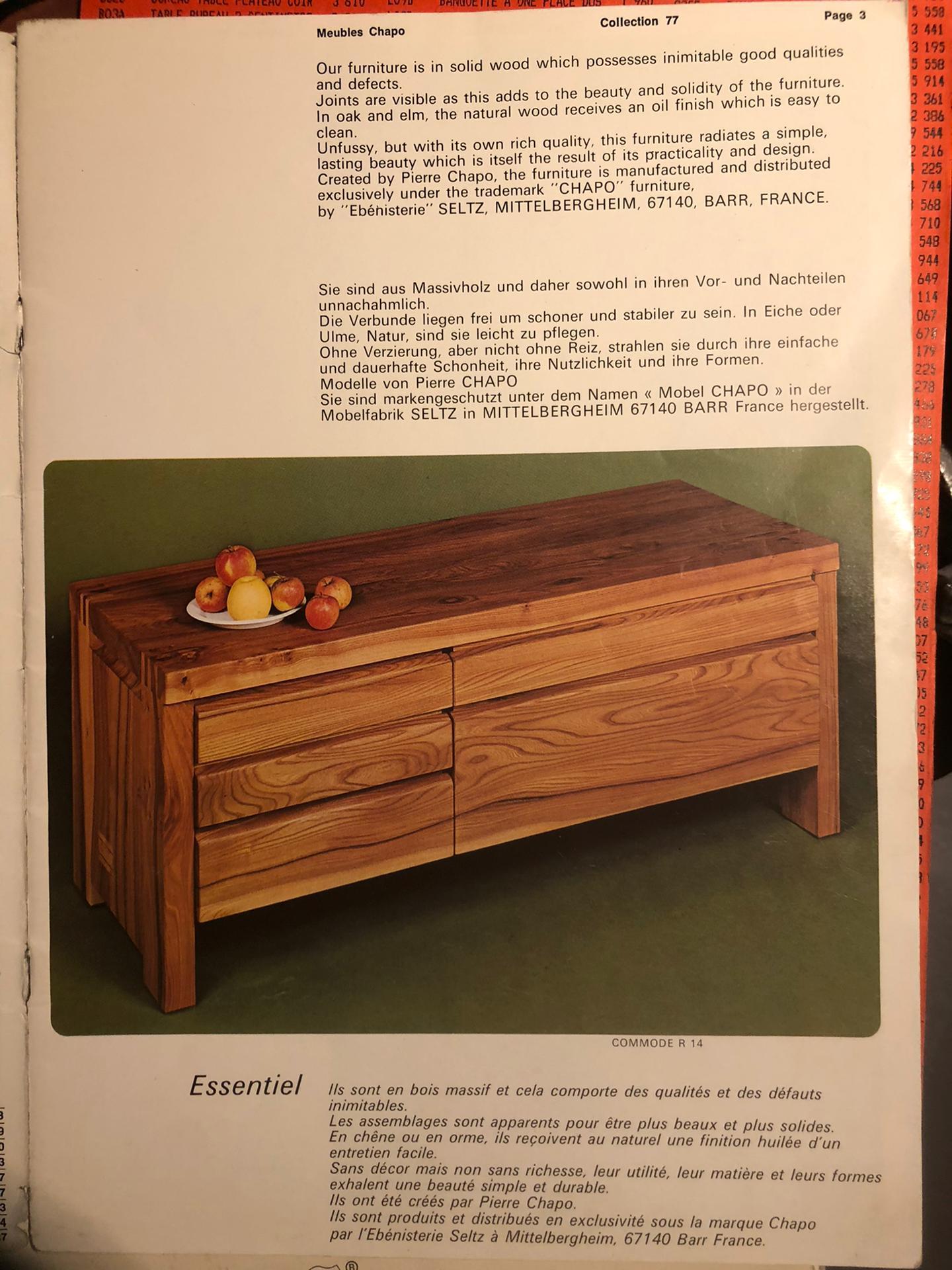 Pierre Chapo's Five-Drawer Sideboard R14 4